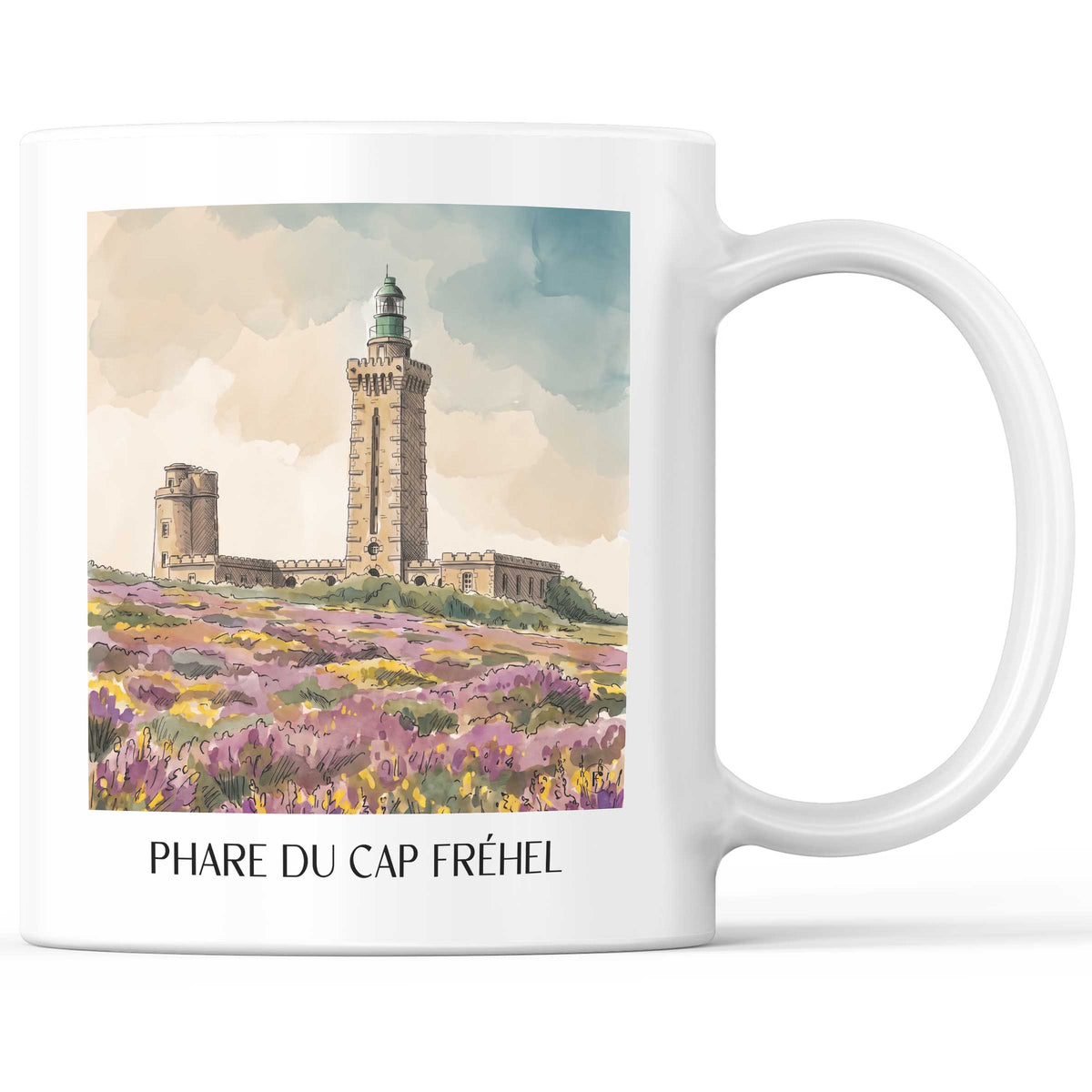 Phare du Cap Fréhel Kaffeebecher - Côte d'Émeraude - Frankreich Becher - Kaffeetasse im Aquarell Stil - favplace