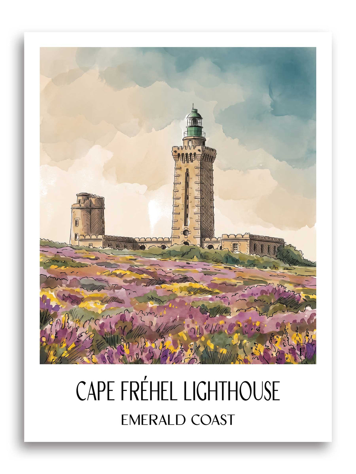 Phare du Cap Fréhel Poster - Côte d'Émeraude - Frankreich Kunstdruck - Aquarell von A4 bis A1 - favplace