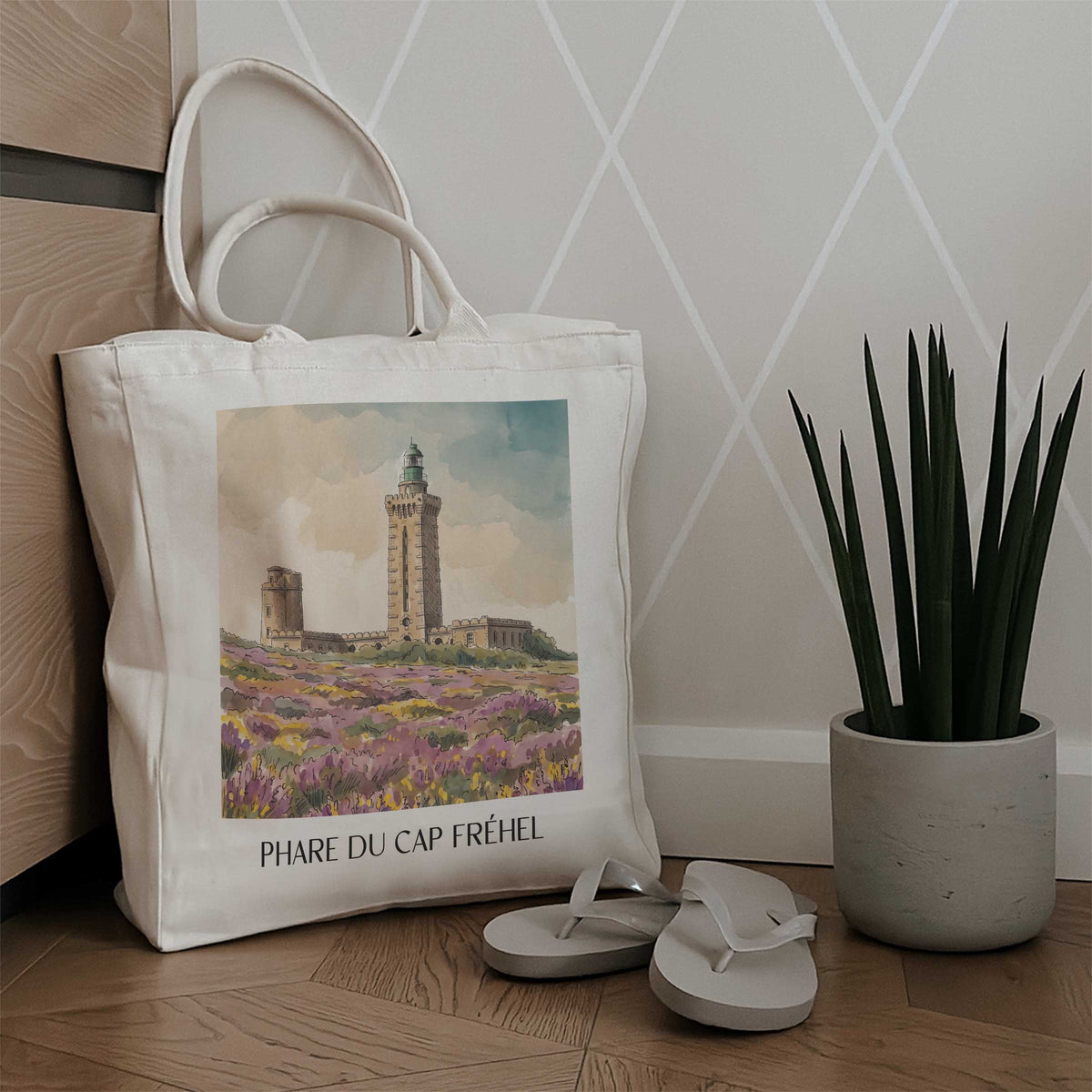 phare-du-cap-fréhel-côte-d'émeraude-frankreich-einkaufstasche-aquarell