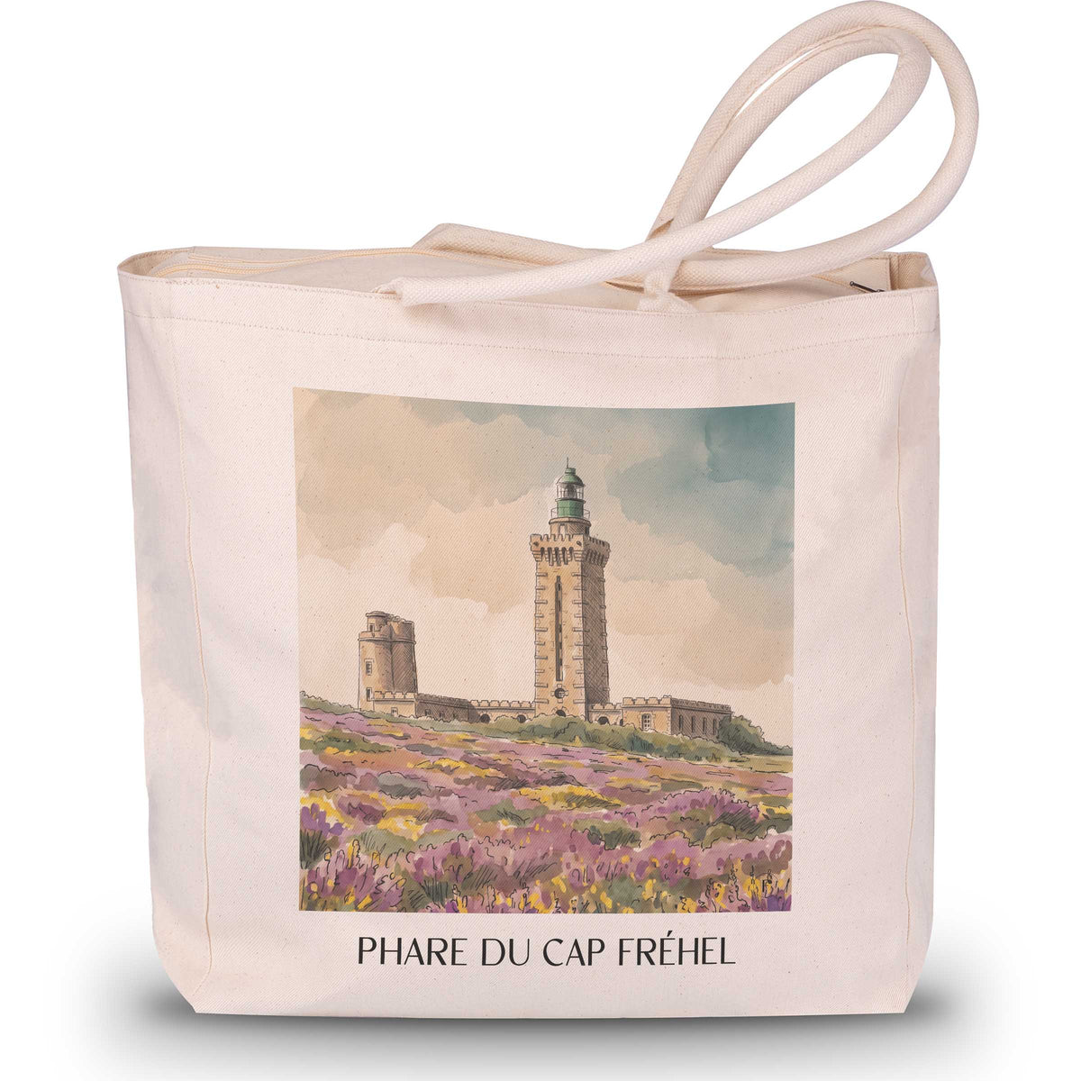 phare-du-cap-fréhel-côte-d'émeraude-frankreich-einkaufstasche-aquarell