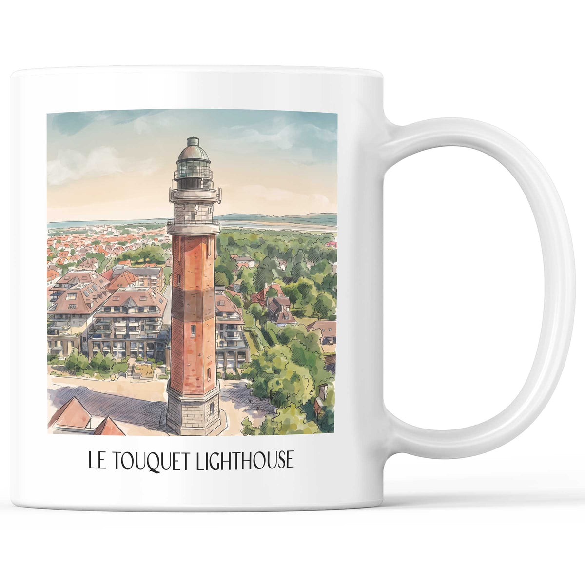 Phare du Touquet Kaffeebecher - Le Touquet-Paris-Plage - Frankreich Becher - Kaffeetasse im Aquarell Stil - favplace