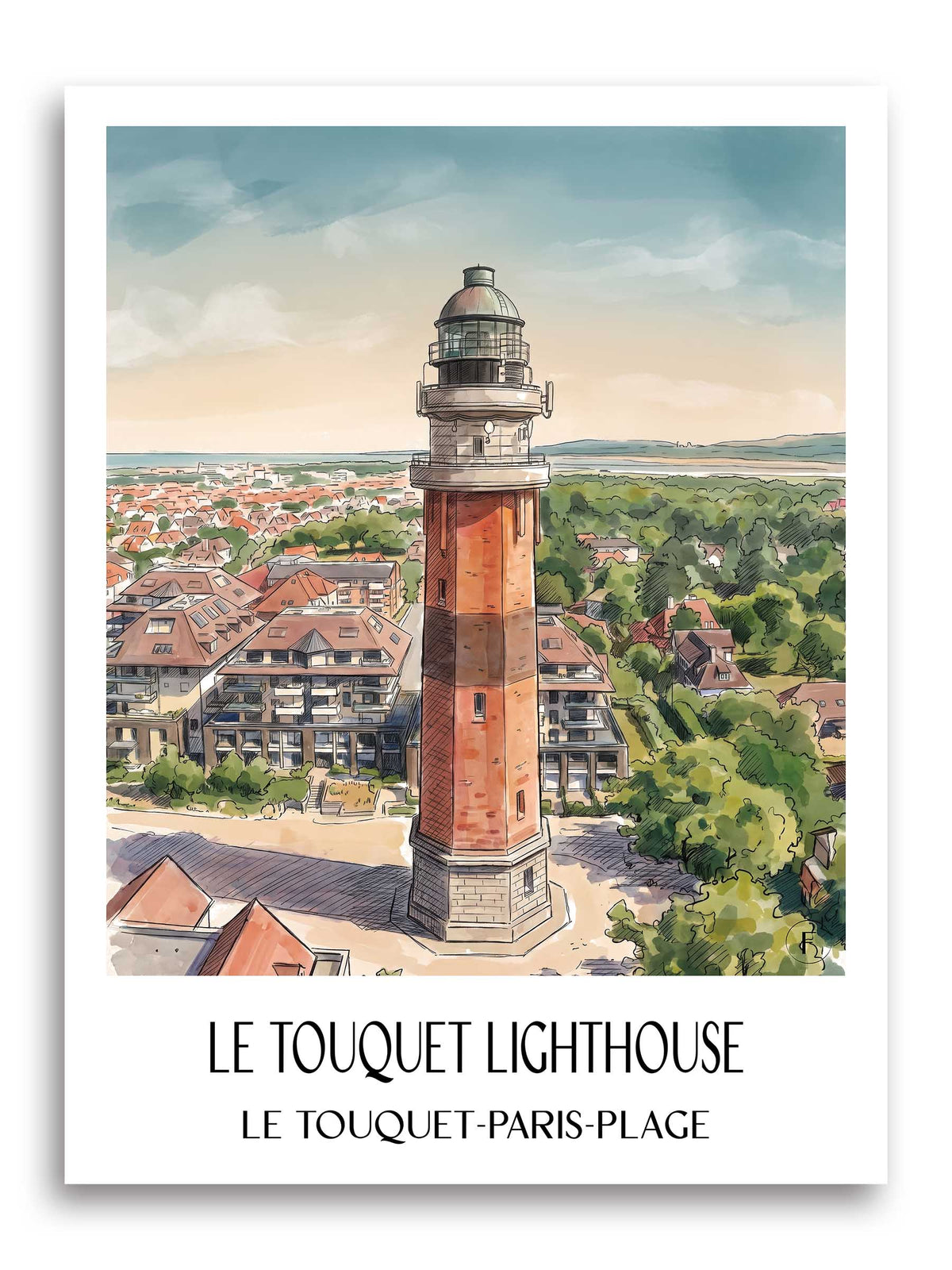 Phare du Touquet Poster - Le Touquet-Paris-Plage - Frankreich Kunstdruck - Aquarell von A4 bis A1 - favplace