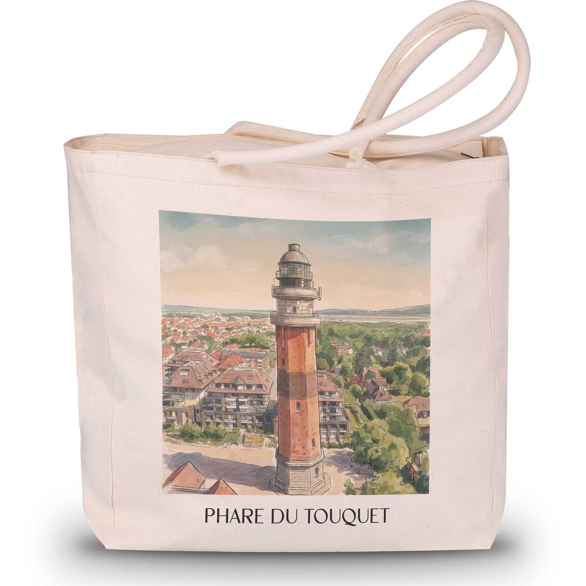 phare-du-touquet-le-touquet-paris-plage-frankreich-einkaufstasche-aquarell