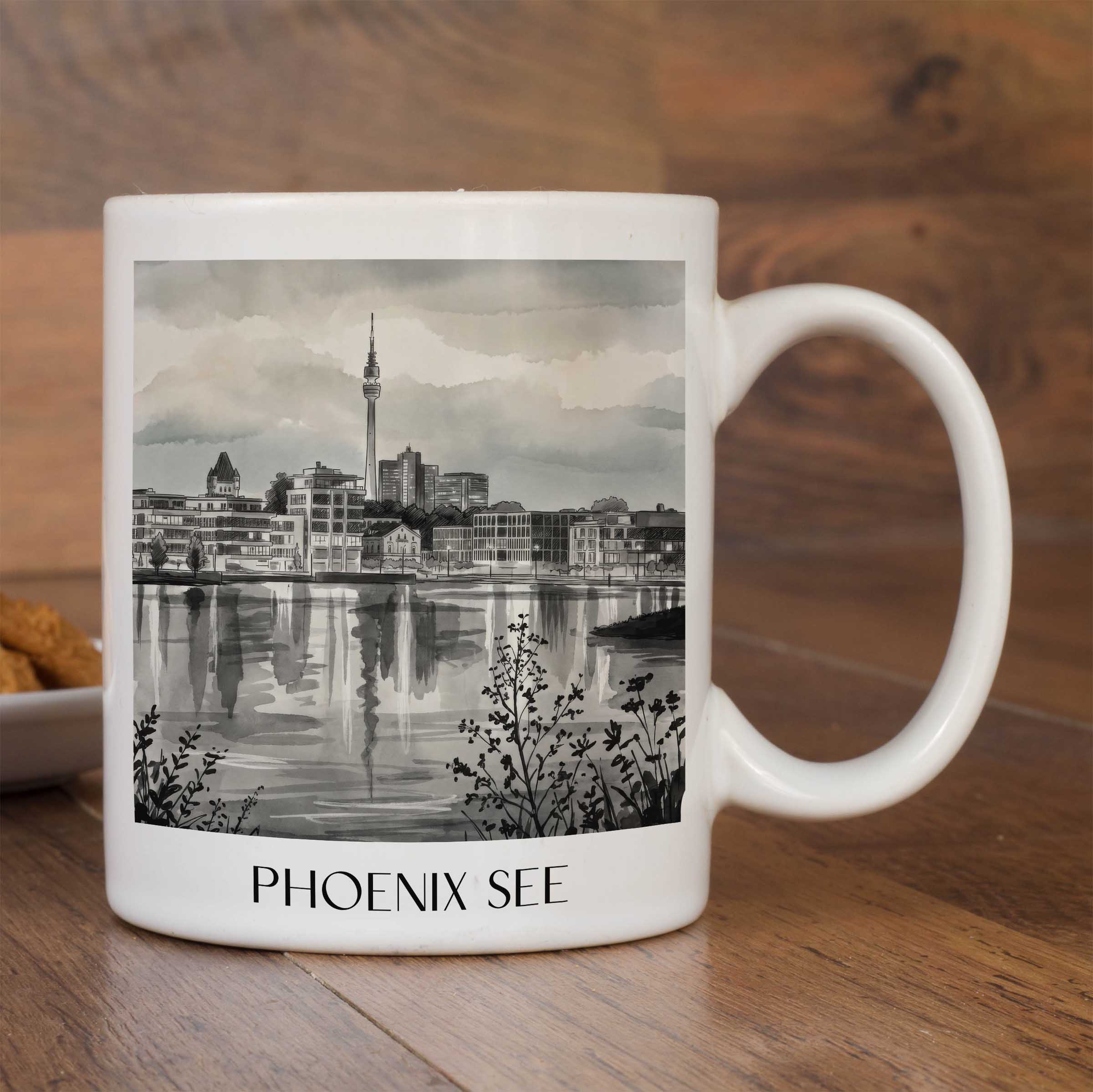 phoenix-see-dortmund-deutschland-kaffeebecher-aquarell-schwarz-weiss
