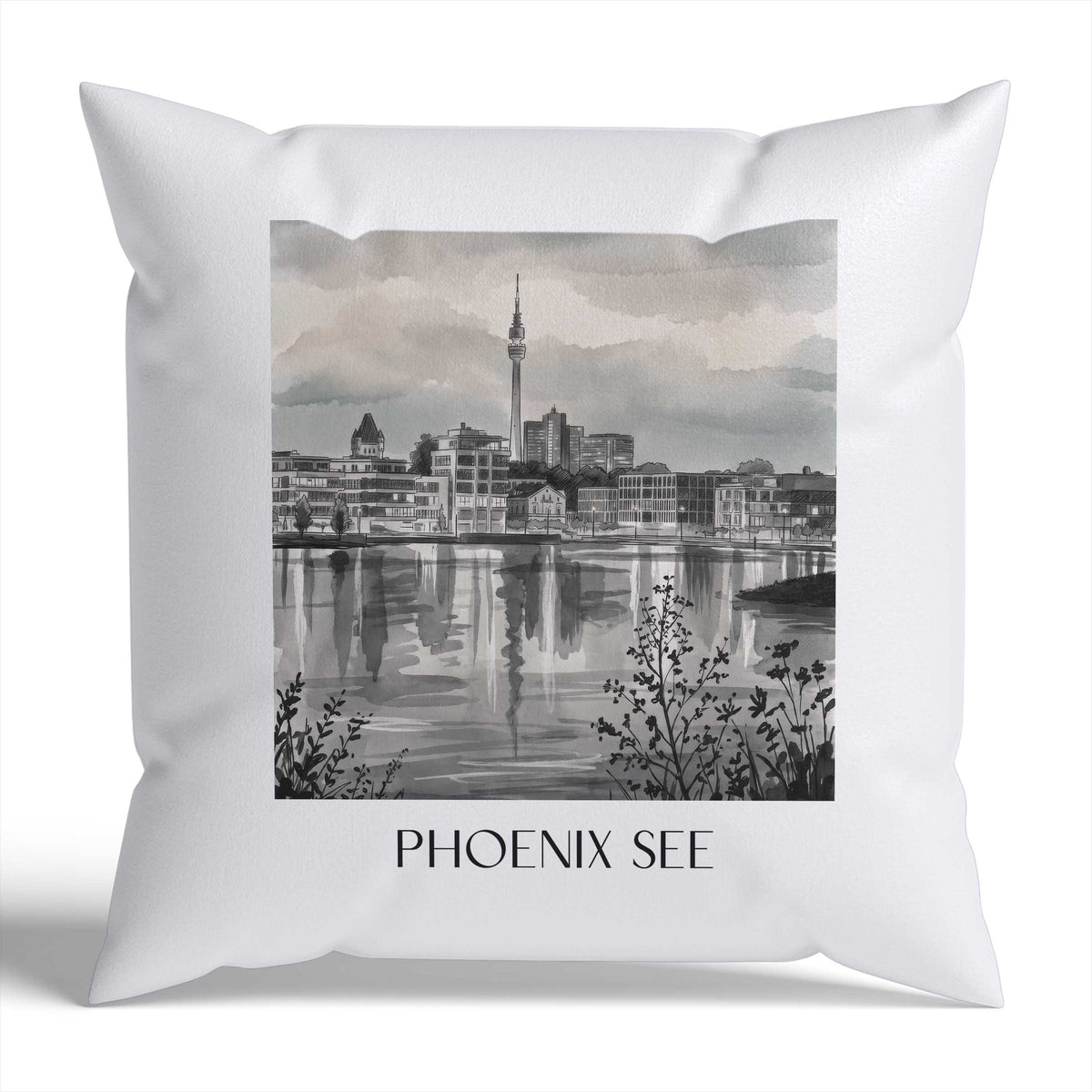 phoenix-see-dortmund-deutschland-kissenbezug-aquarell-schwarz-weiss