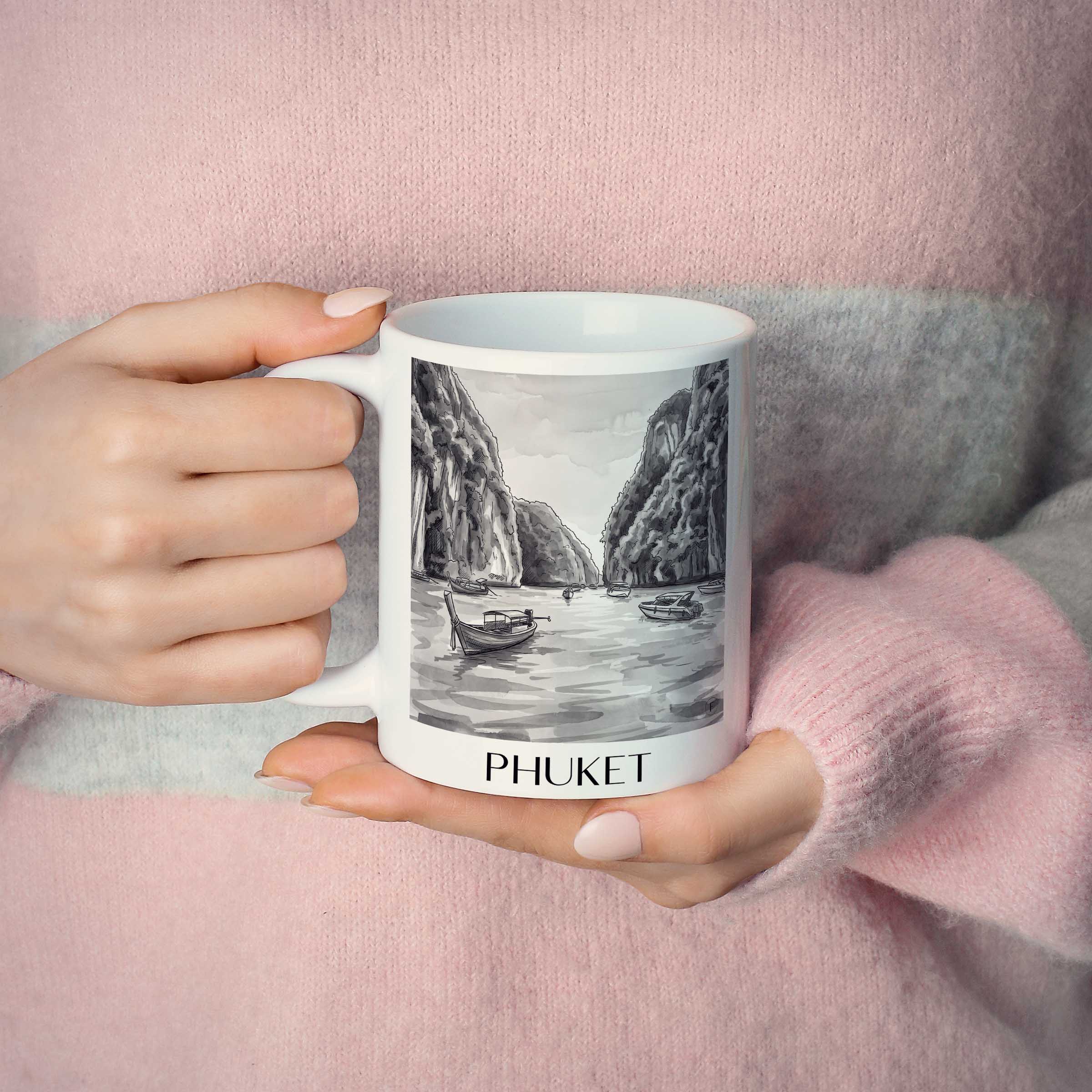 phuket-thailand-kaffeebecher-aquarell-schwarz-weiss