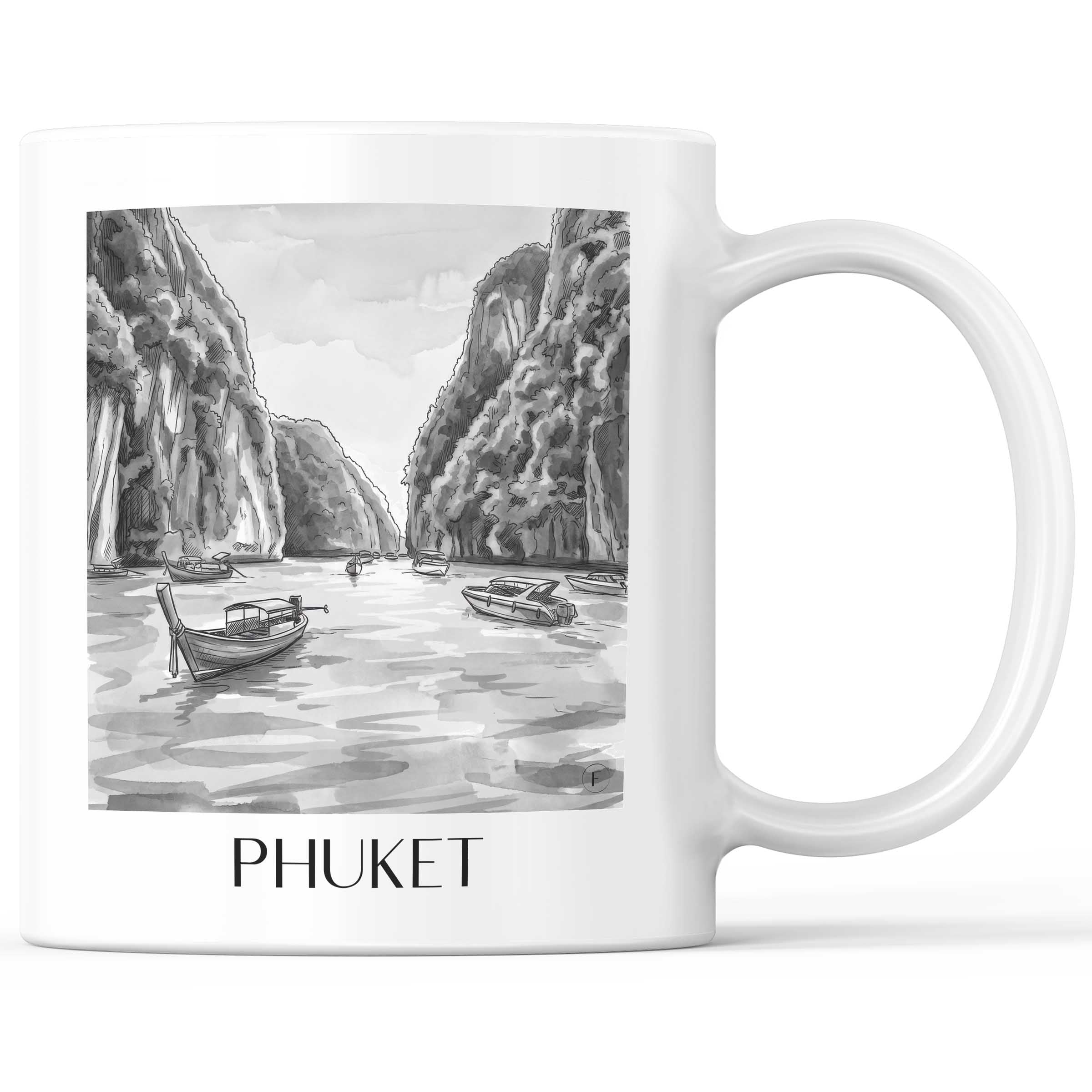Phuket - Thailand Becher - Kaffeetasse im Aquarell Schwarz-Weiß Stil - favplace