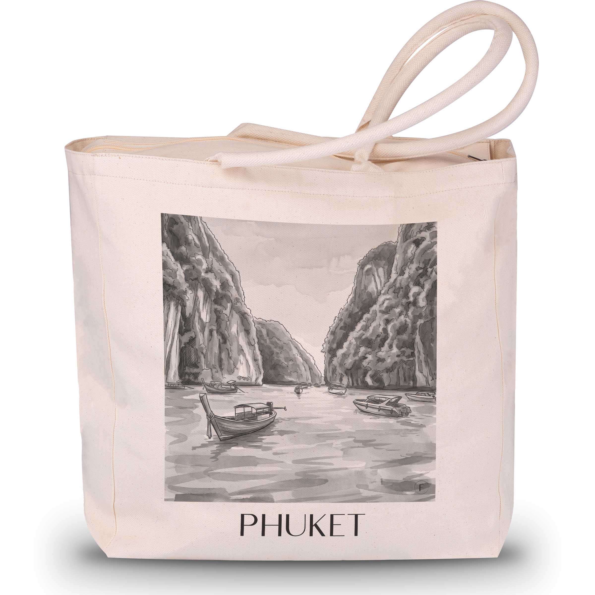 Phuket - Thailand Tote Bag - Einkaufstasche im Aquarell Schwarz-Weiß Stil - favplace