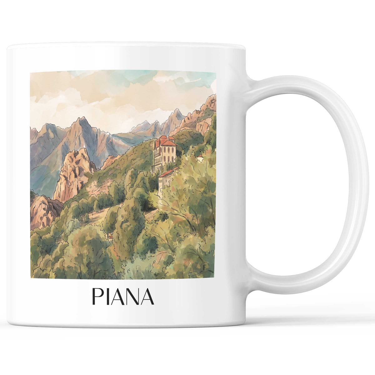 Piana Kaffeebecher - Korsika - Frankreich Becher - Kaffeetasse im Aquarell Stil