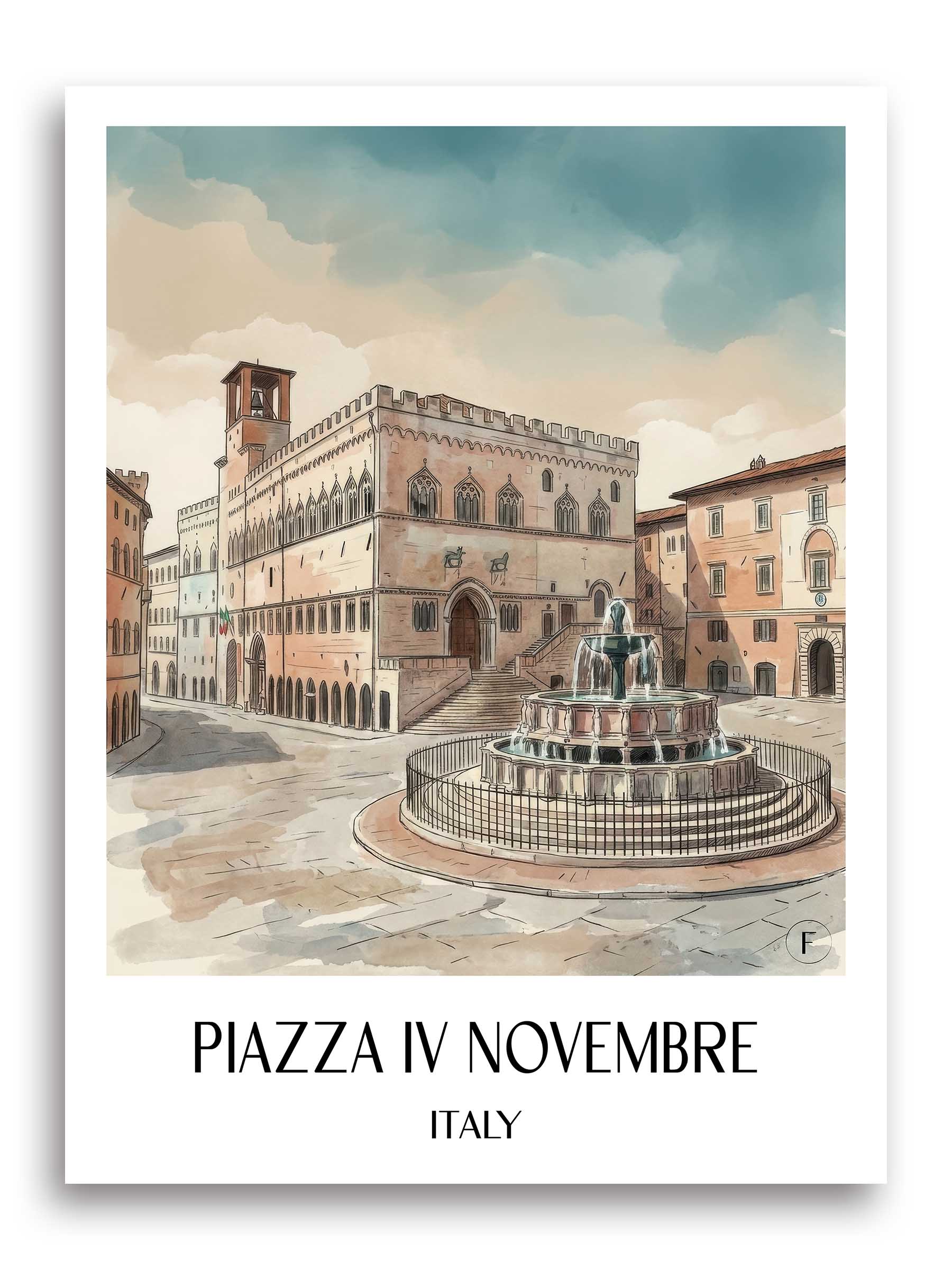 Piazza IV Novembre Poster - Perugia - Italien Kunstdruck - Aquarell von A4 bis A1 - favplace