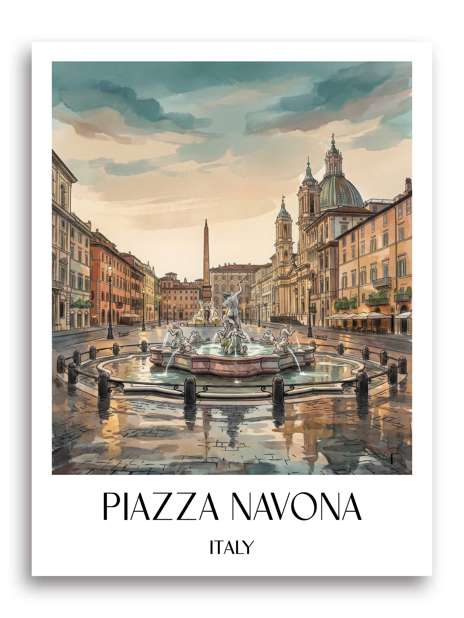 Piazza Navona Poster - Rom - Italien Kunstdruck - Aquarell von A4 bis A1 - favplace