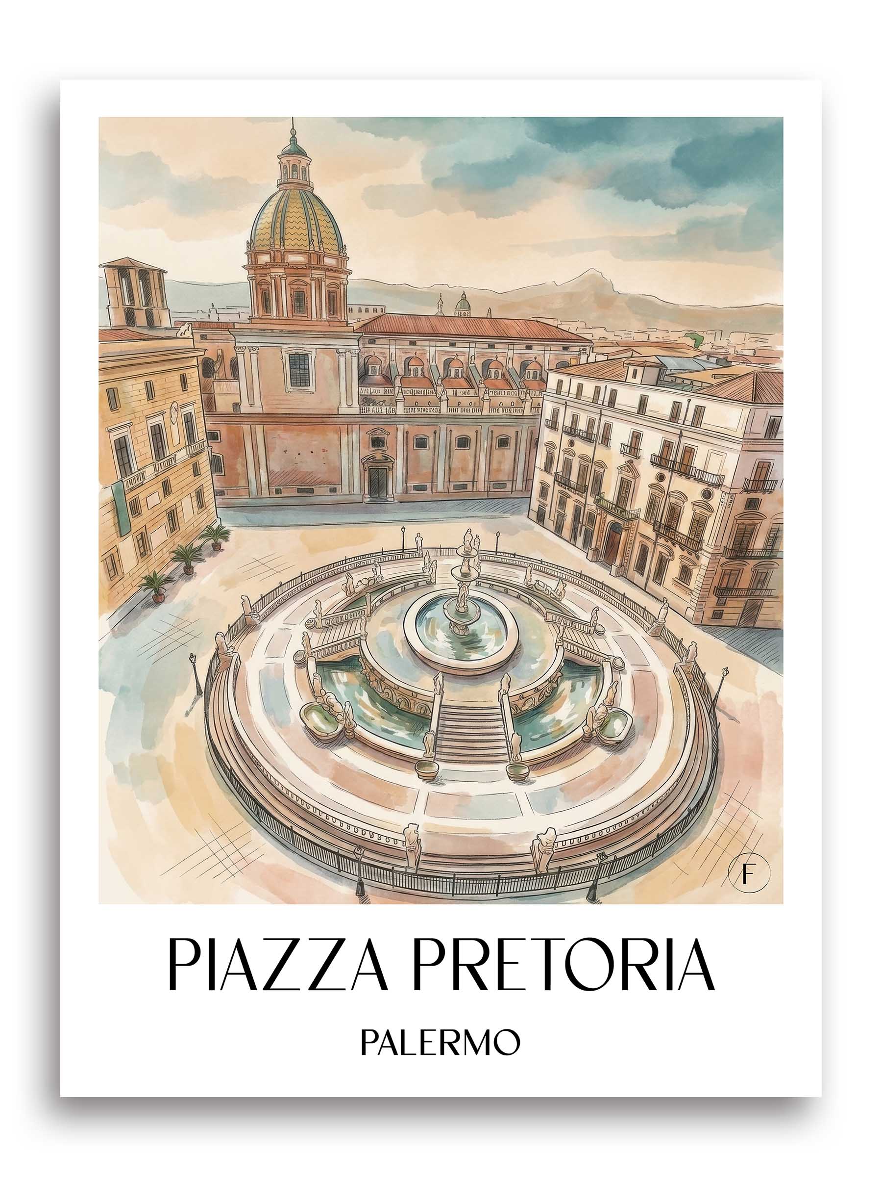 Piazza Pretoria Poster - Palermo - Italien Kunstdruck - Aquarell von A4 bis A1 - favplace