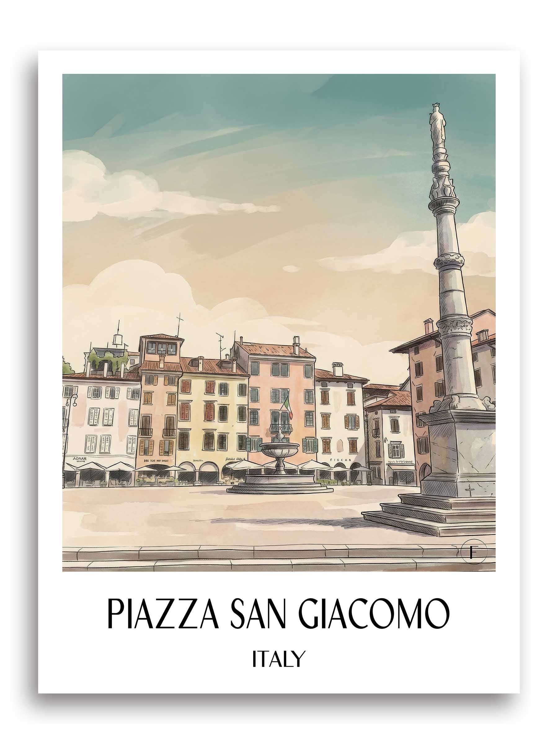 Piazza San Giacomo Poster - Udine - Italien Kunstdruck - Aquarell von A4 bis A1 - favplace