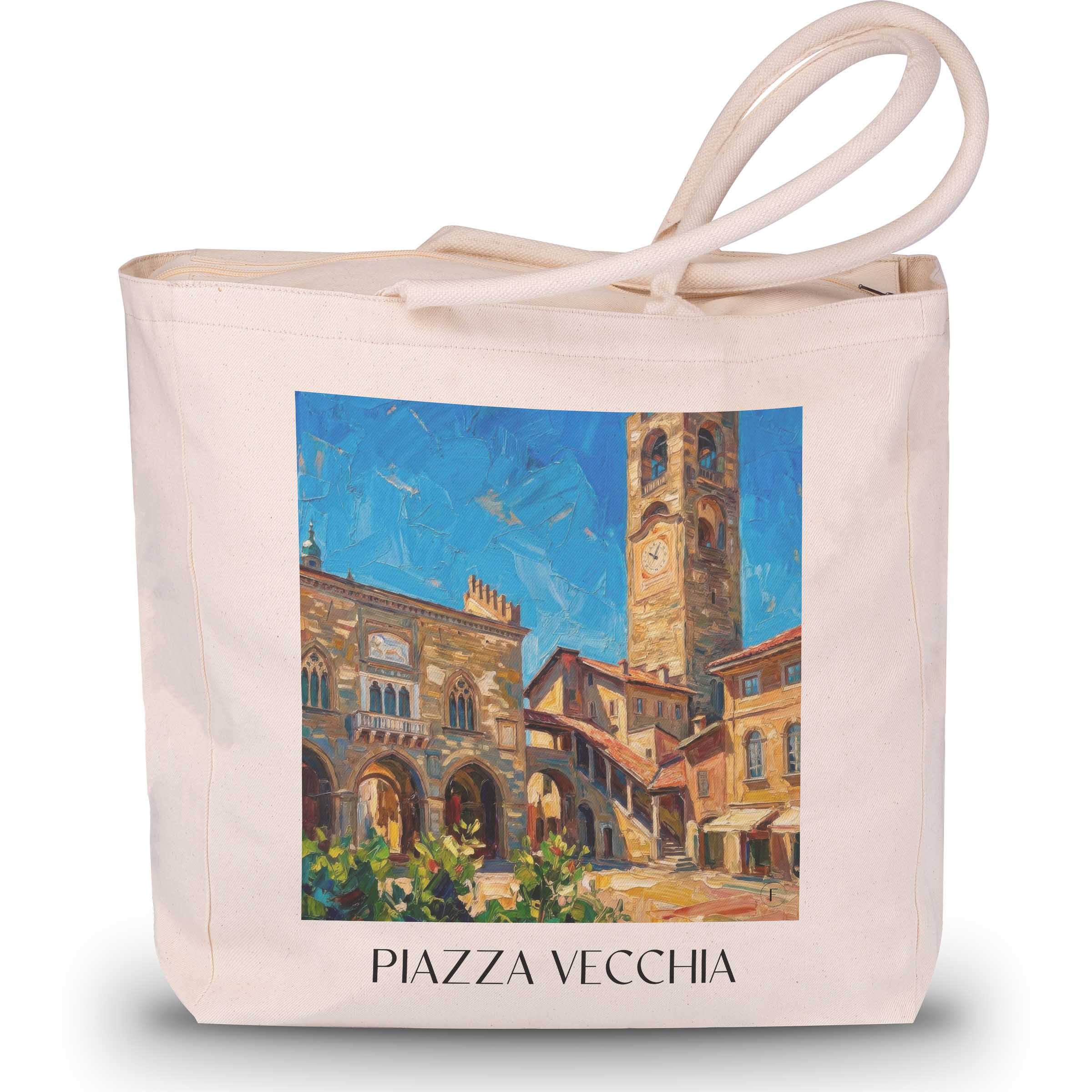 piazza-vecchia-bergamo-italien-einkaufstasche-oil-painting-oelgemaelde