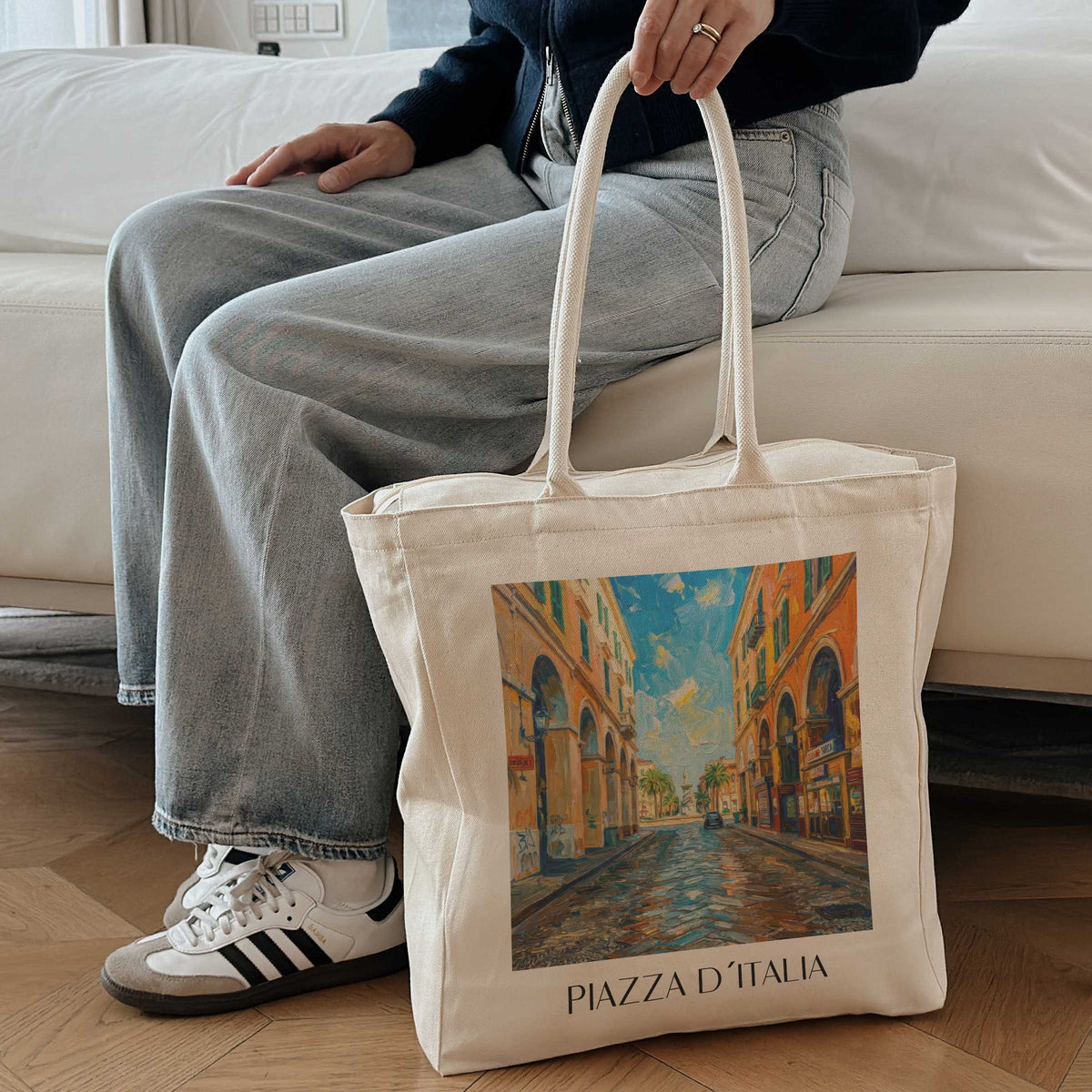 piazza-d´italia-sassari-italien-einkaufstasche-oil-painting-oelgemaelde