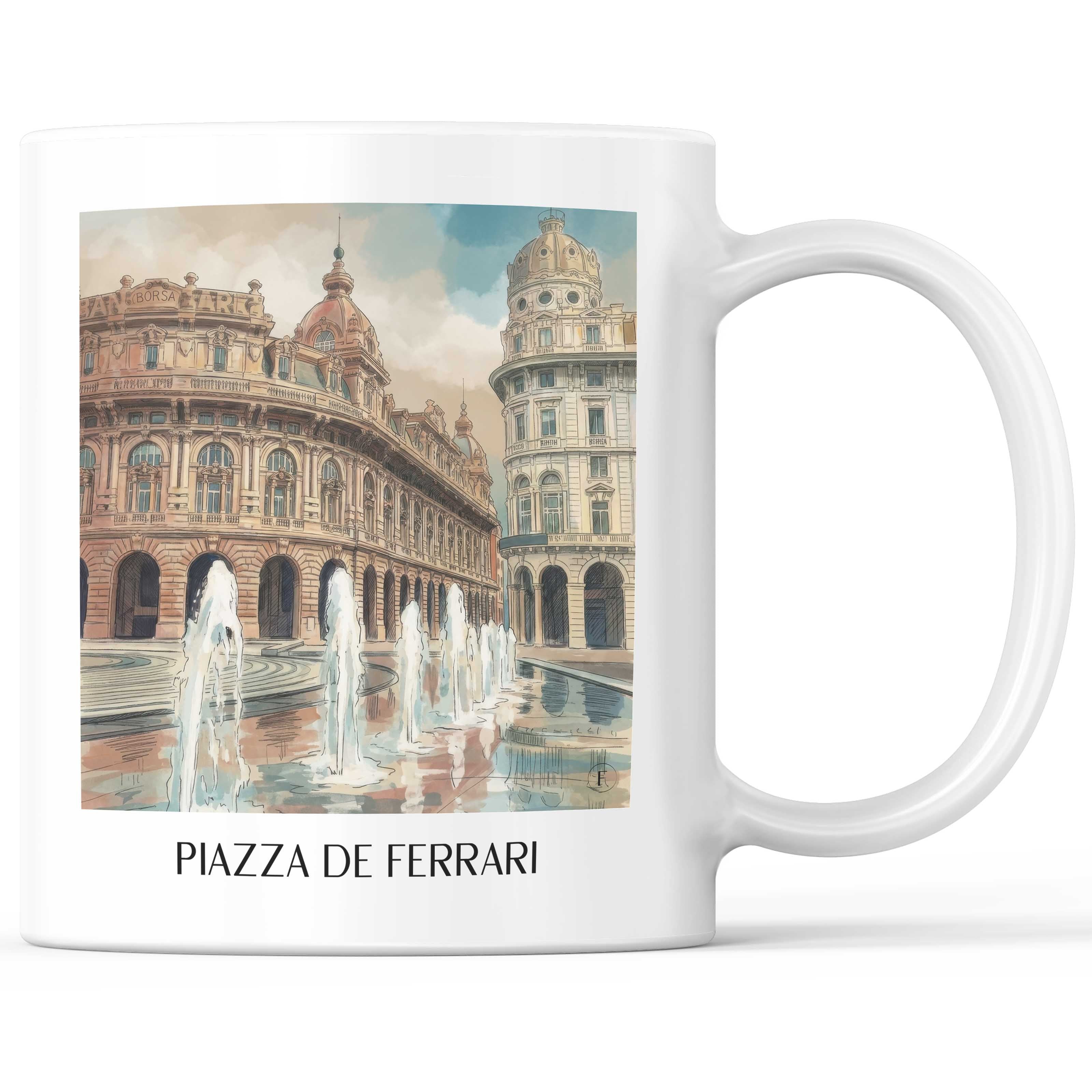 Piazza de Ferrari Kaffeebecher - Genua - Italien Becher - Kaffeetasse im Aquarell Stil - favplace