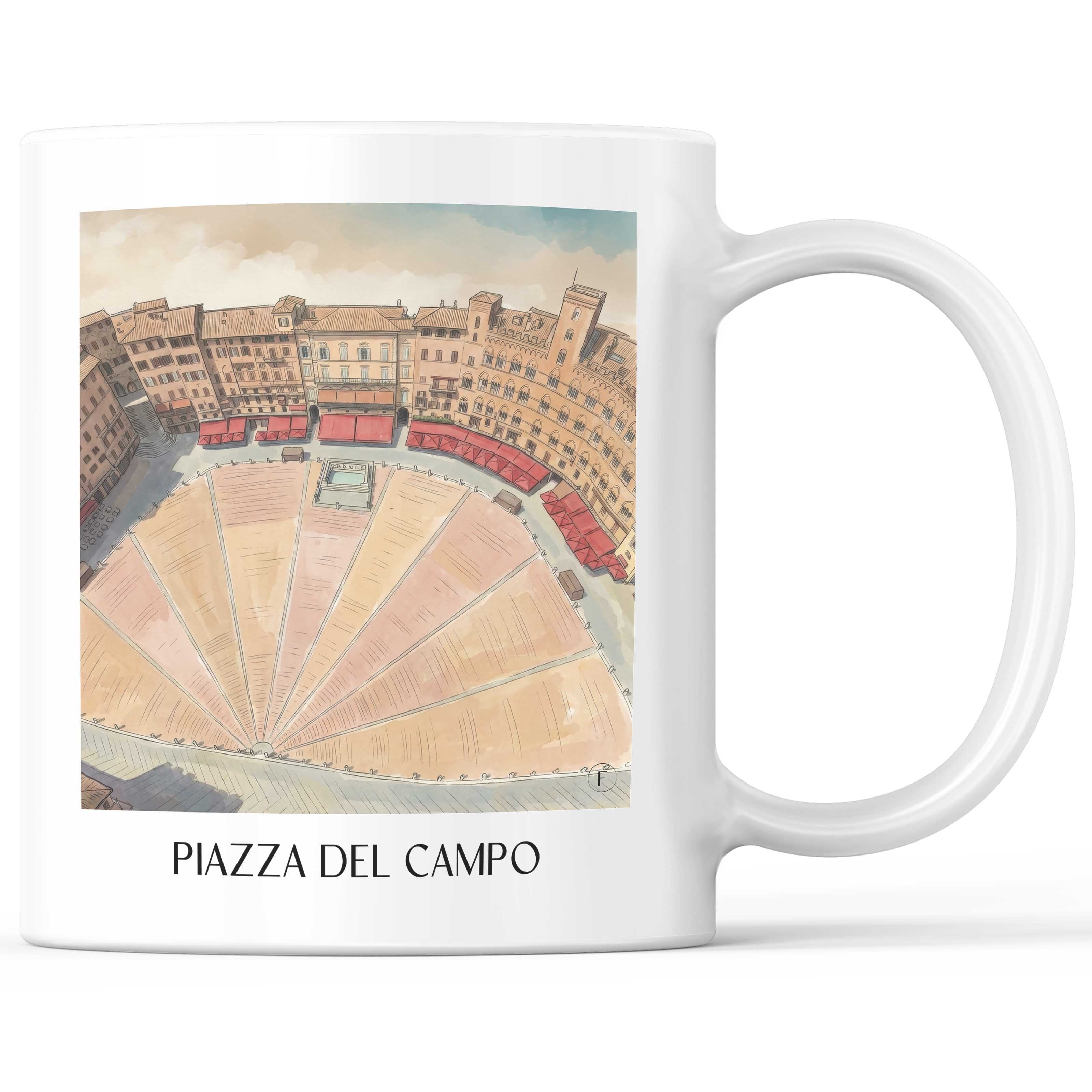 Piazza del Campo Kaffeebecher - Siena - Italien Becher - Kaffeetasse im Aquarell Stil - favplace