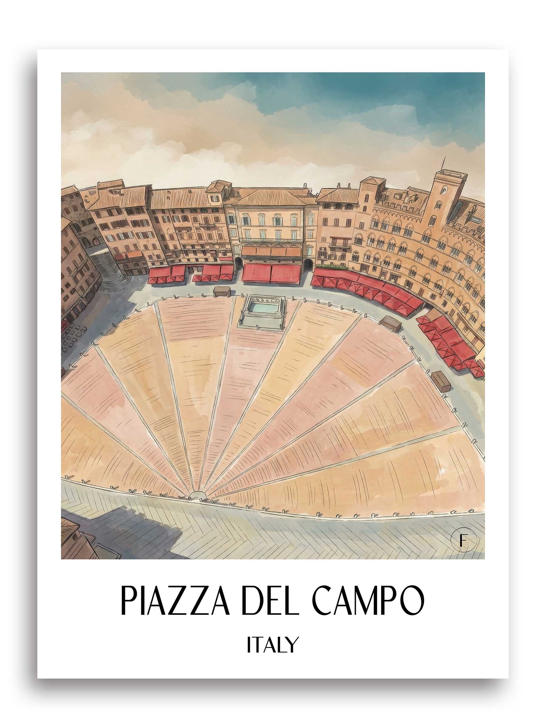 Piazza del Campo Poster - Siena - Italien Kunstdruck - Aquarell von A4 bis A1 - favplace