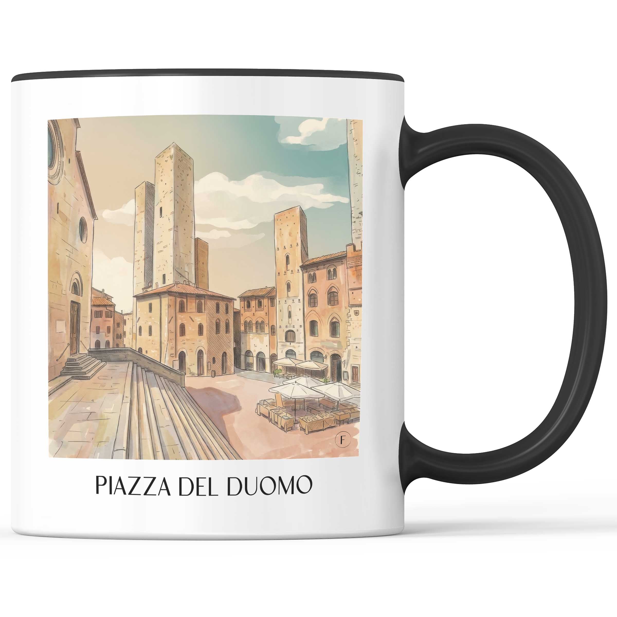 Piazza del Duomo Kaffeebecher - San Gimignano - Italien Becher - Kaffeetasse im Aquarell Stil - favplace