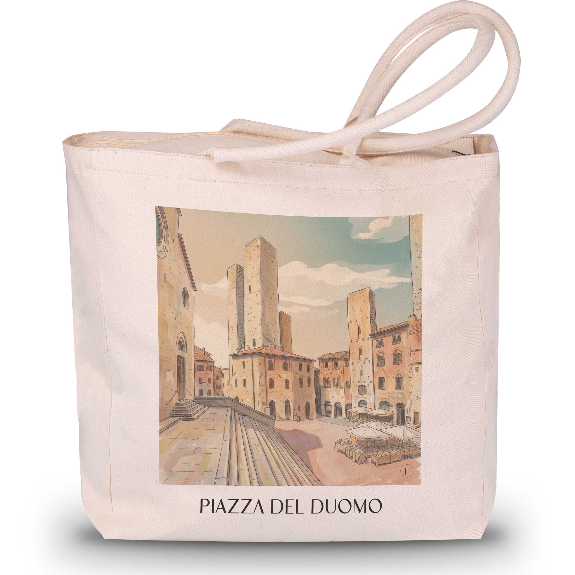 Piazza del Duomo Shopping Tasche - San Gimignano - Italien Tote Bag - Einkaufstasche im Aquarell Stil - favplace