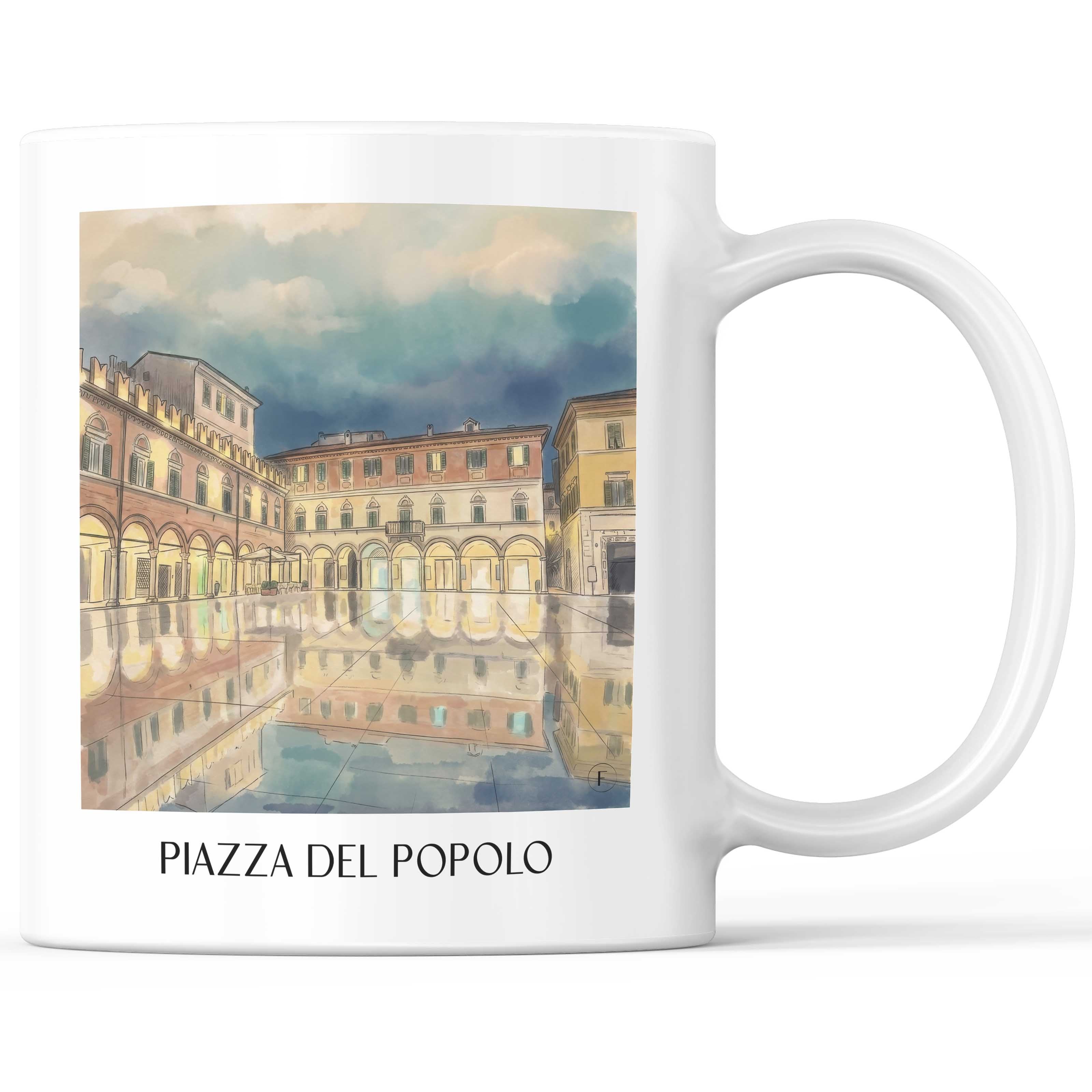Piazza del Popolo Kaffeebecher - Ascoli Piceno - Italien Becher - Kaffeetasse im Aquarell Stil - favplace
