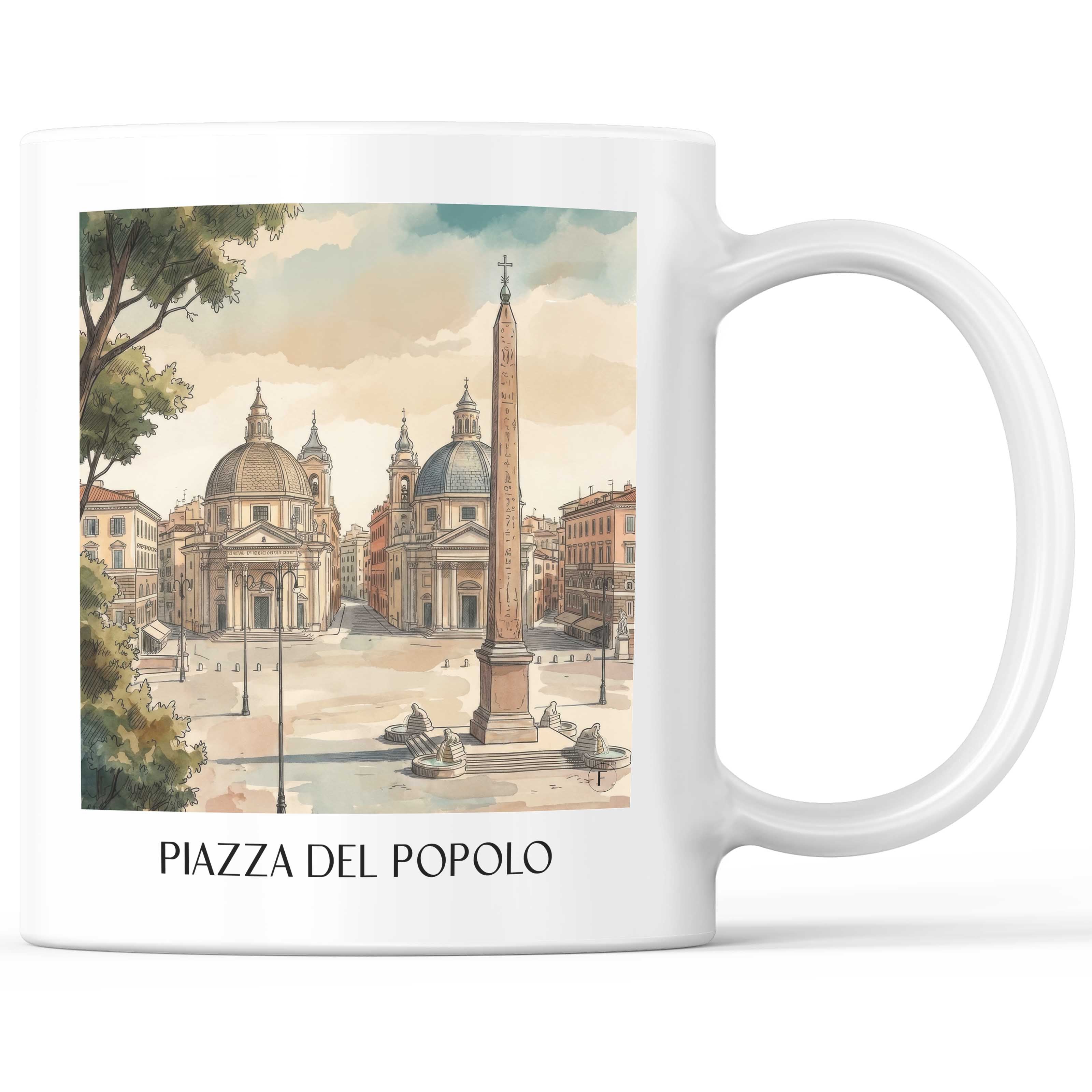 Piazza del Popolo Kaffeebecher - Rom - Italien Becher - Kaffeetasse im Aquarell Stil - favplace