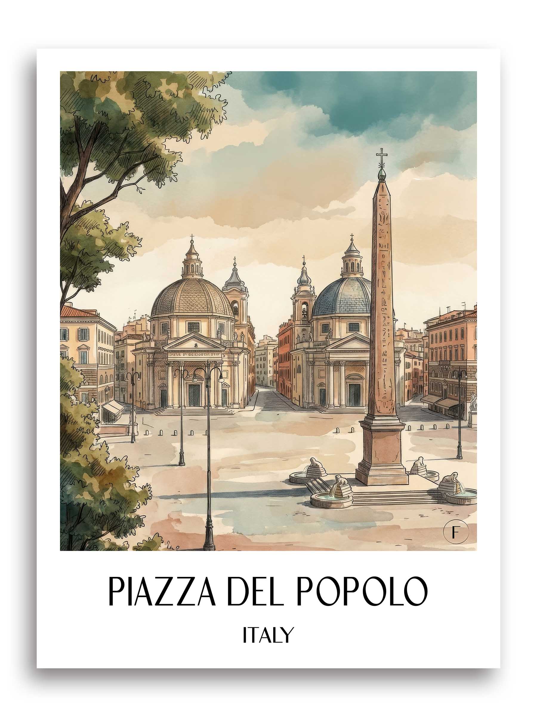 Piazza del Popolo Poster - Rom - Italien Kunstdruck - Aquarell von A4 bis A1 - favplace