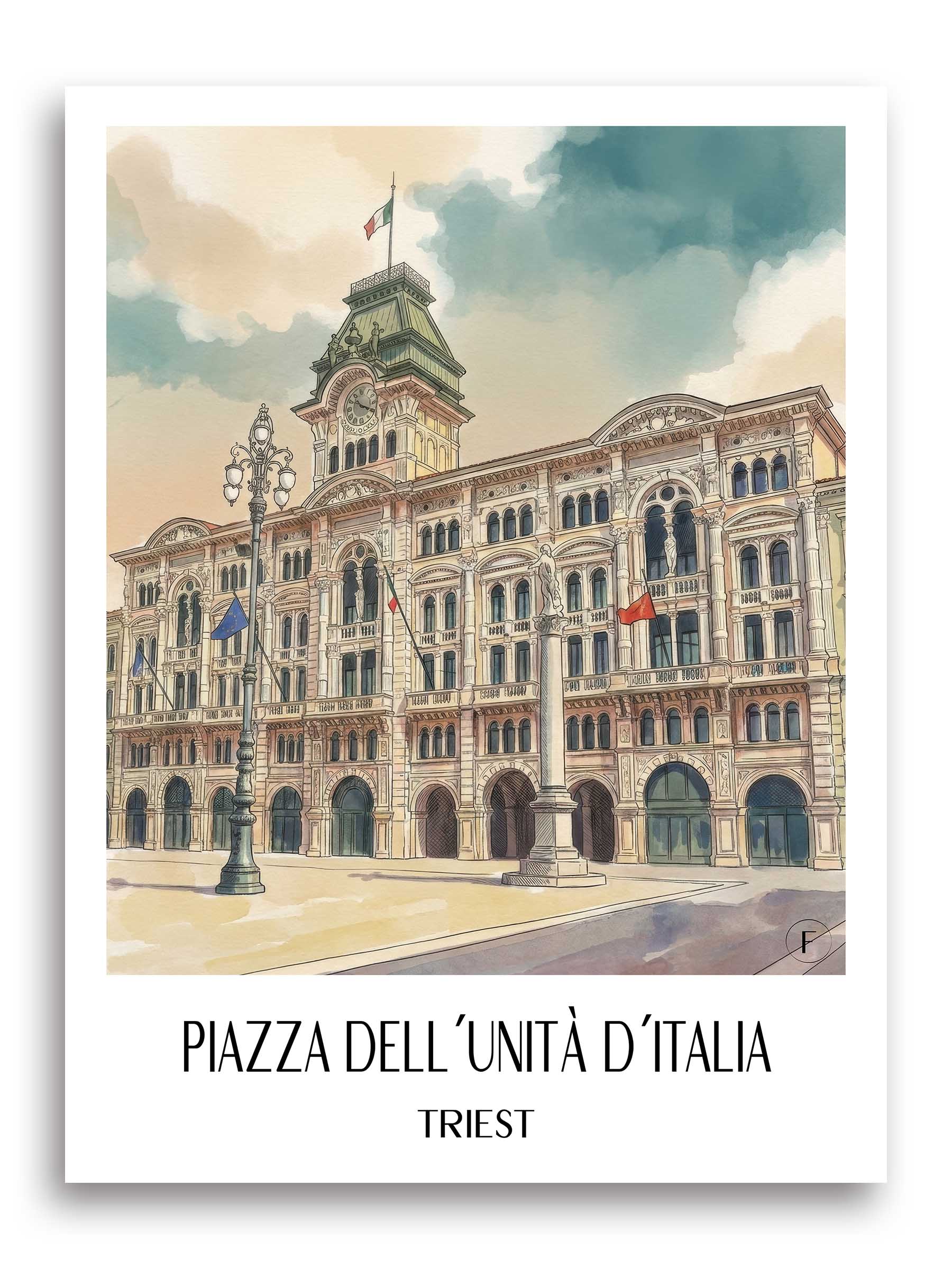 piazza-dell´unità-d´italia-triest-italien-poster-aquarell