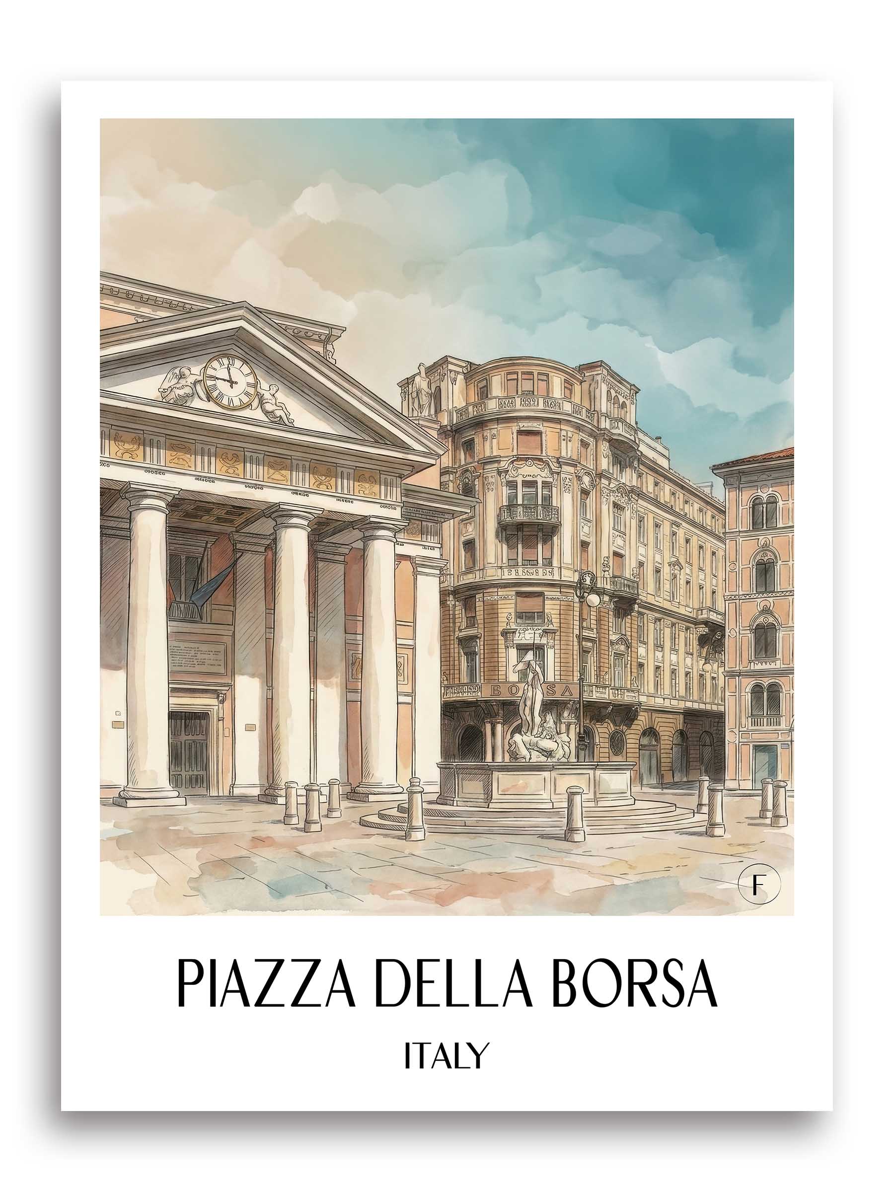Piazza della Borsa Poster - Triest - Italien Kunstdruck - Aquarell von A4 bis A1 - favplace