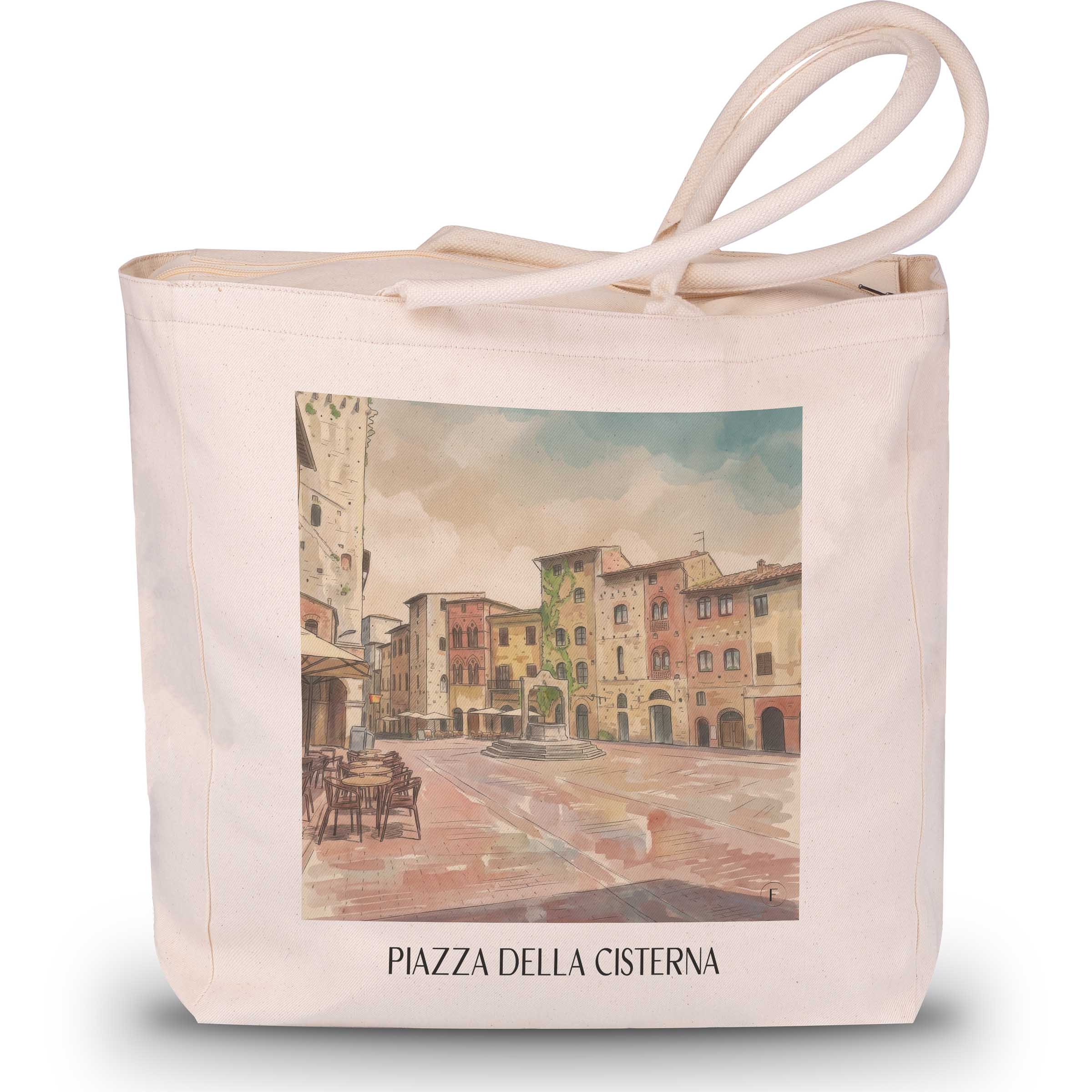 piazza-della-cisterna-san-gimignano-italien-einkaufstasche-aquarell