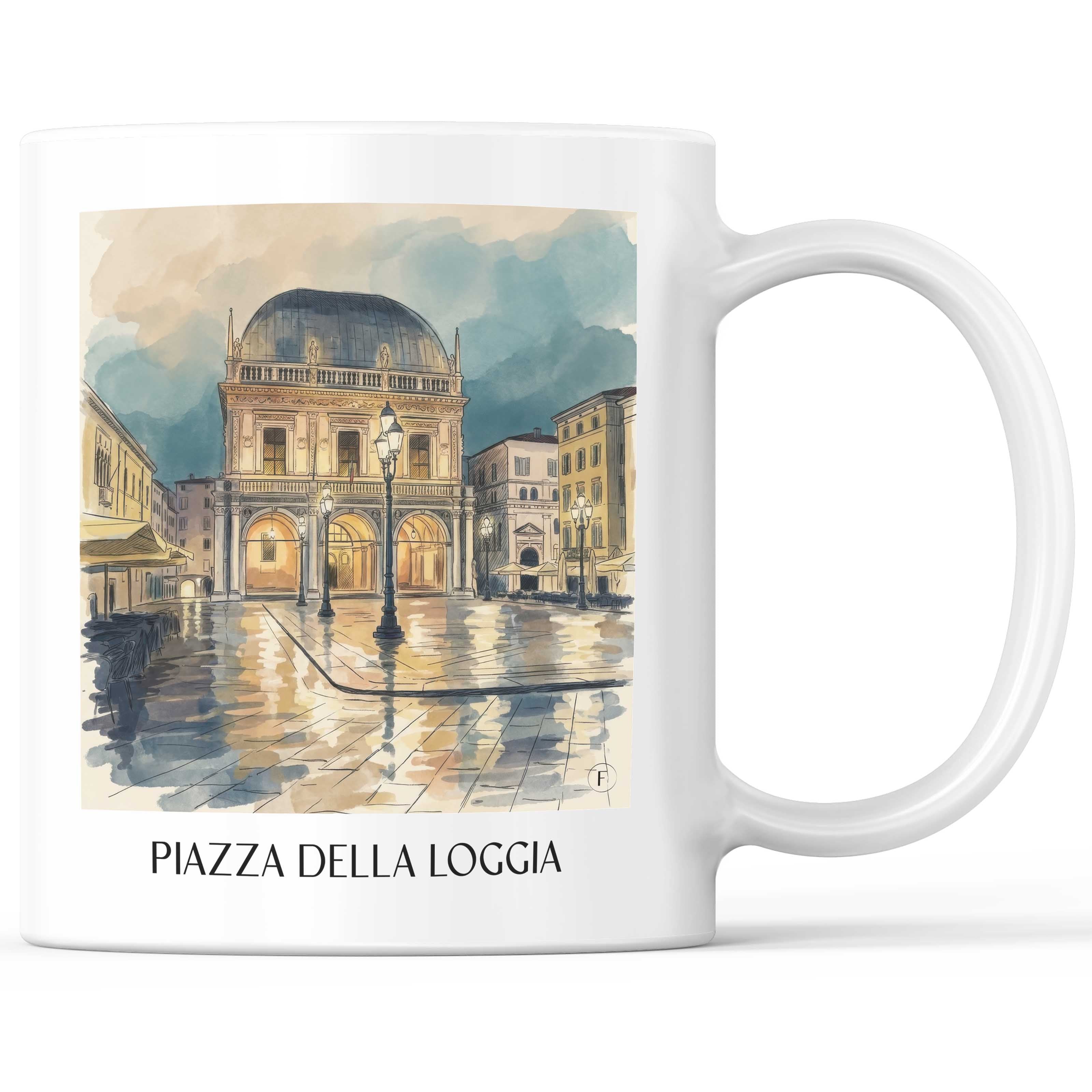 Piazza della Loggia Kaffeebecher - Brescia - Italien Becher - Kaffeetasse im Aquarell Stil - favplace