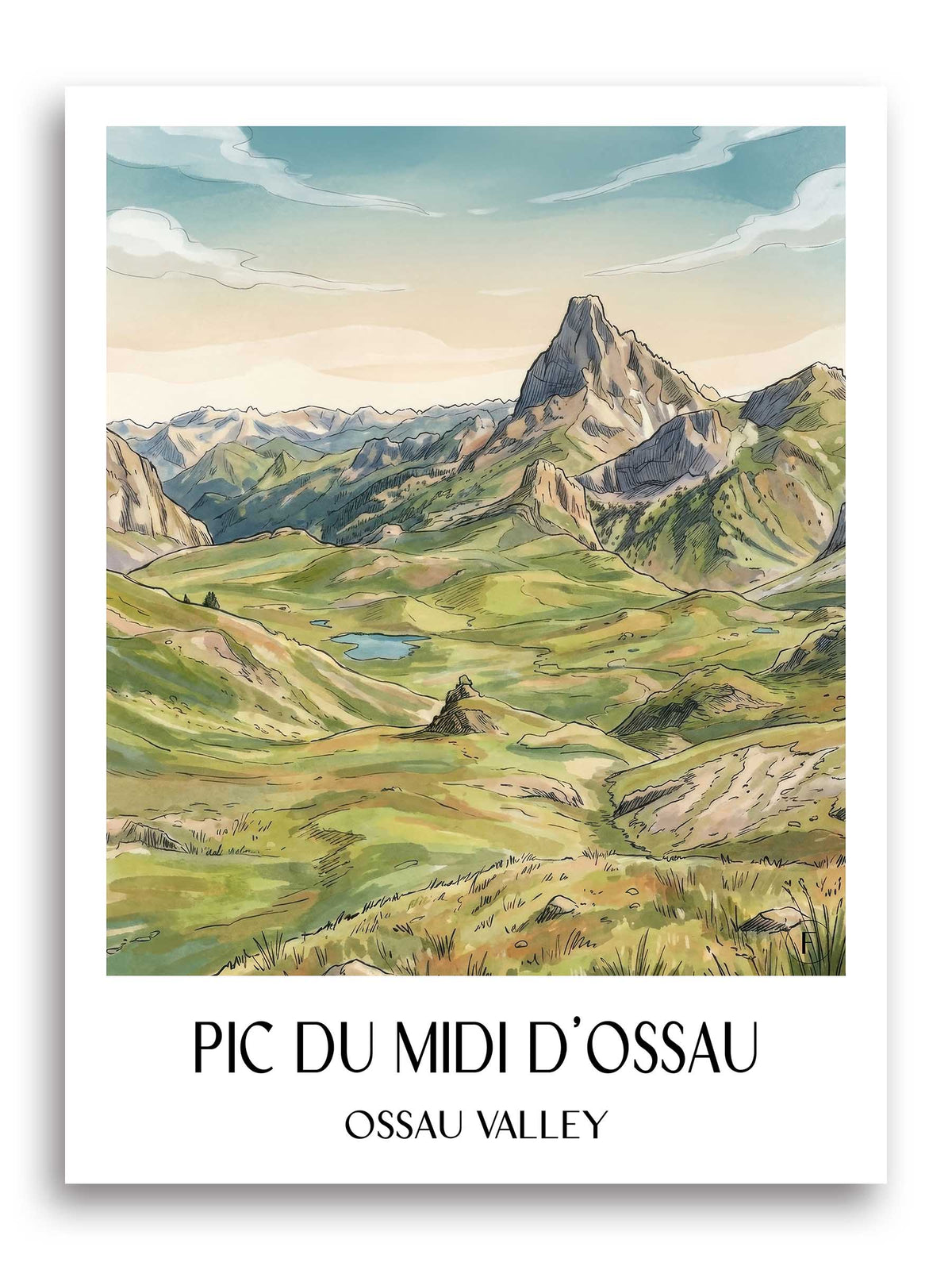 Pic du Midi d'Ossau Poster - Vallée d'Ossau - Frankreich Kunstdruck - Aquarell von A4 bis A1 - favplace