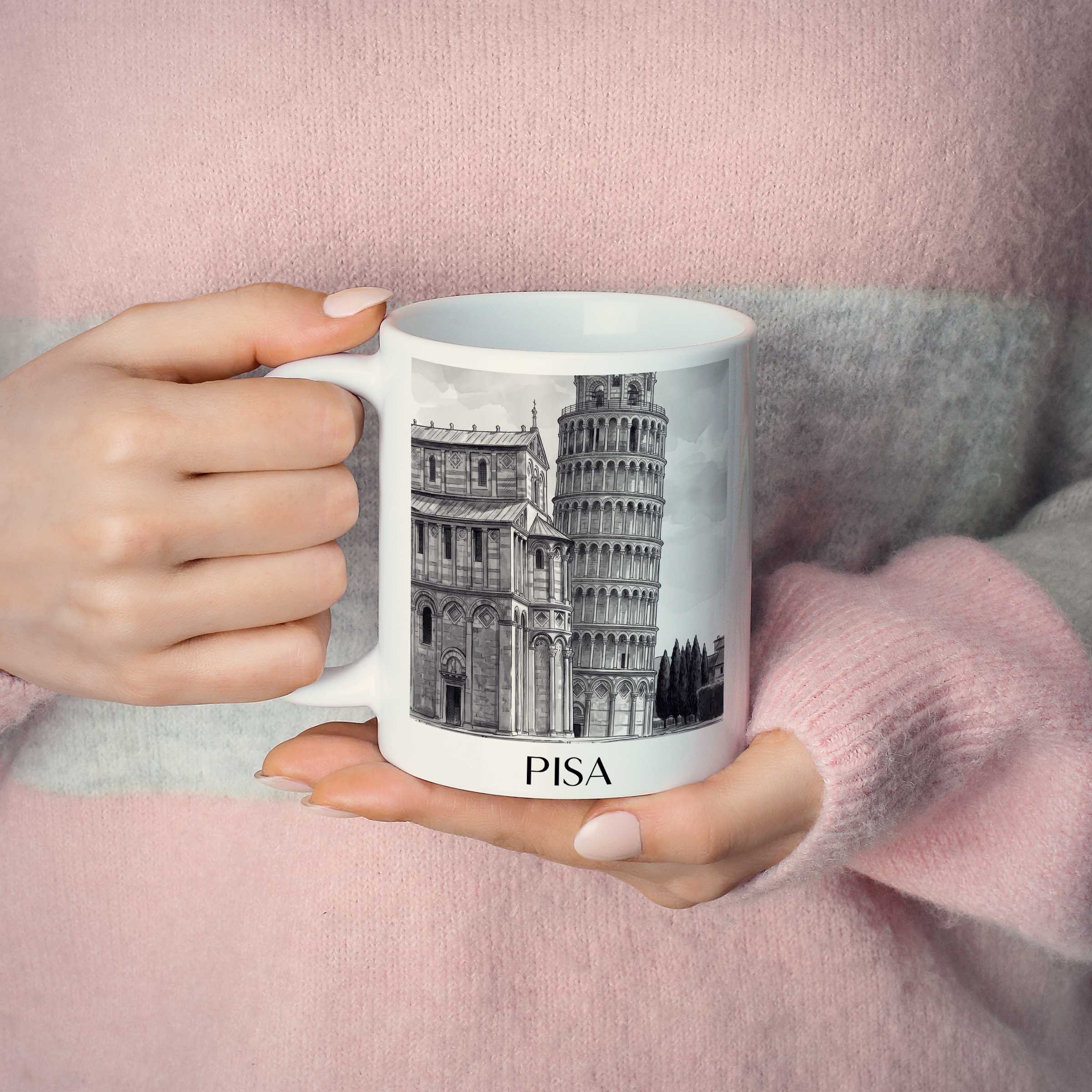 pisa-italien-kaffeebecher-aquarell-schwarz-weiss