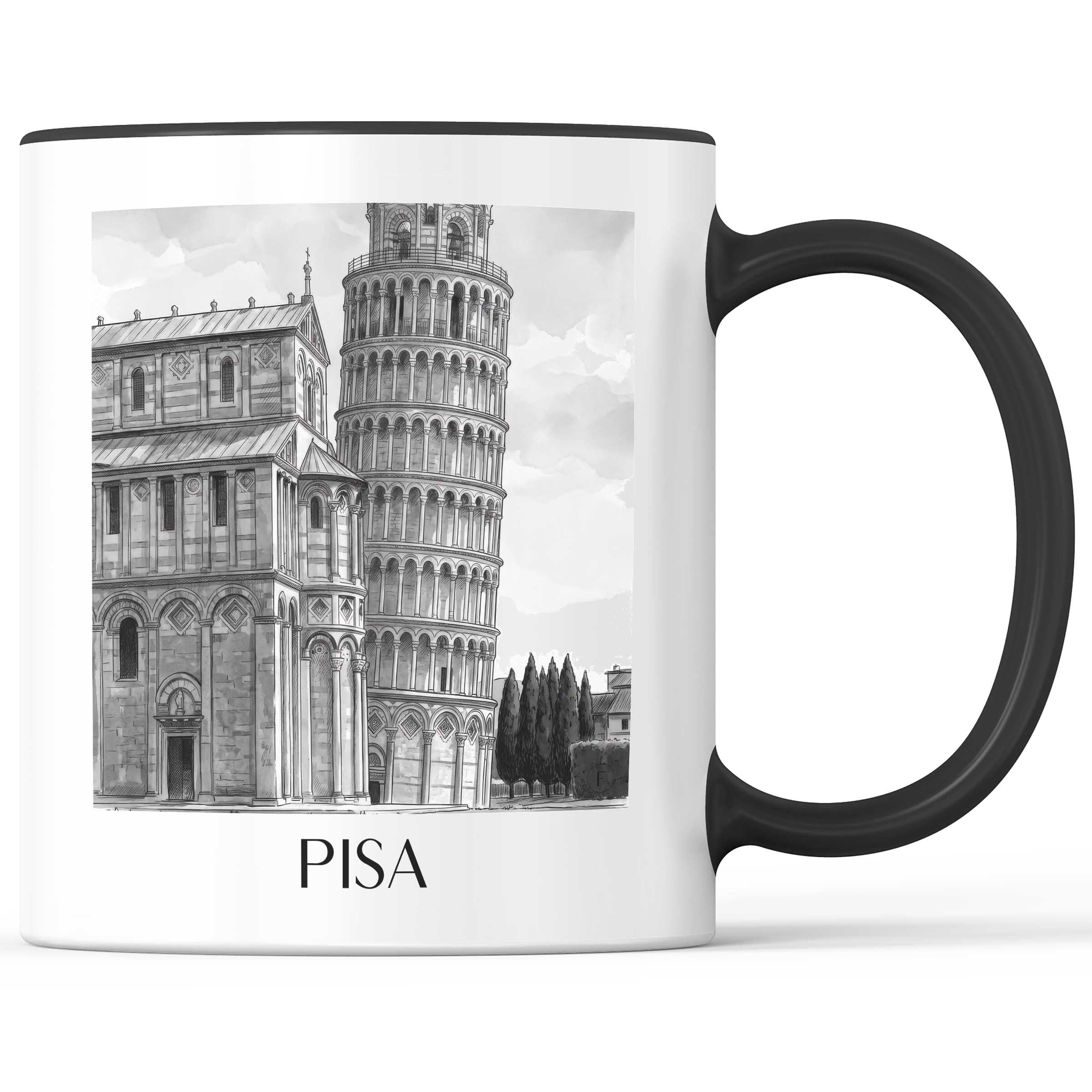 Pisa - Italien Becher - Kaffeetasse im Aquarell Schwarz-Weiß Stil - favplace