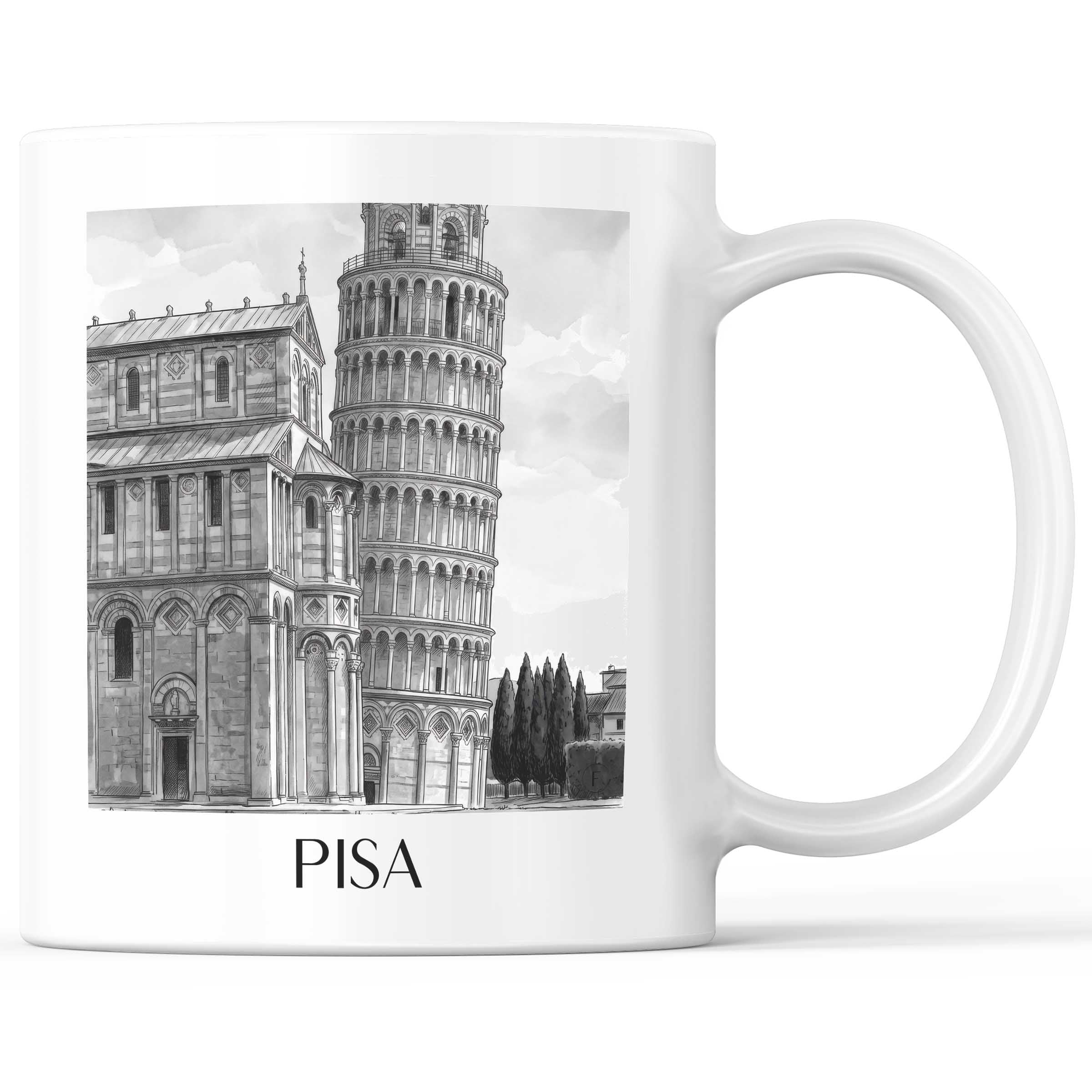 Pisa - Italien Becher - Kaffeetasse im Aquarell Schwarz-Weiß Stil - favplace