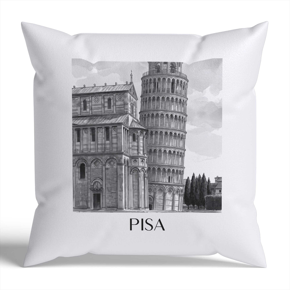 Pisa Kissenhülle - Zierkissen Bezug - Italien - Italien Kissen bzw. Kissenbezug im Aquarell Schwarz-Weiß Stil - favplace