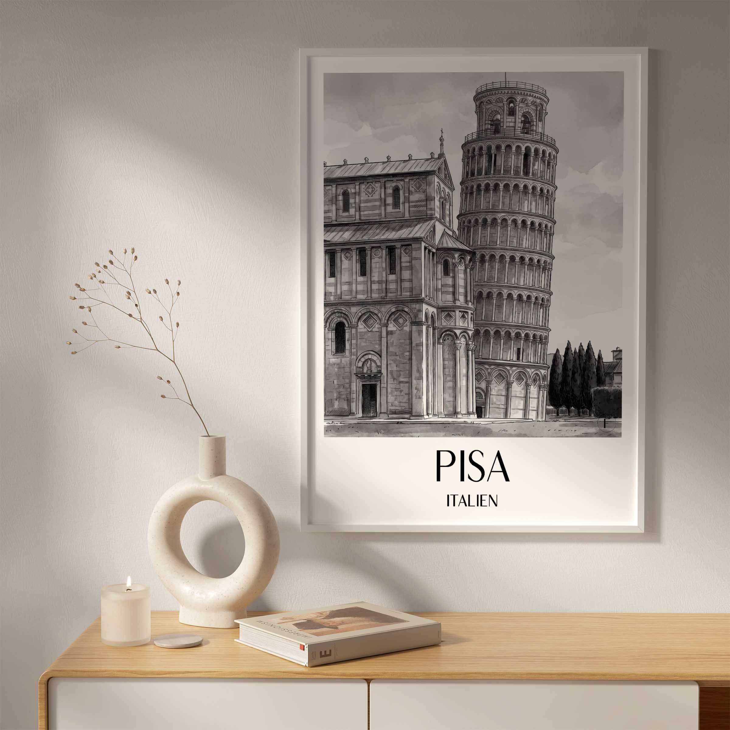 pisa-italien-poster-aquarell-schwarz-weiss