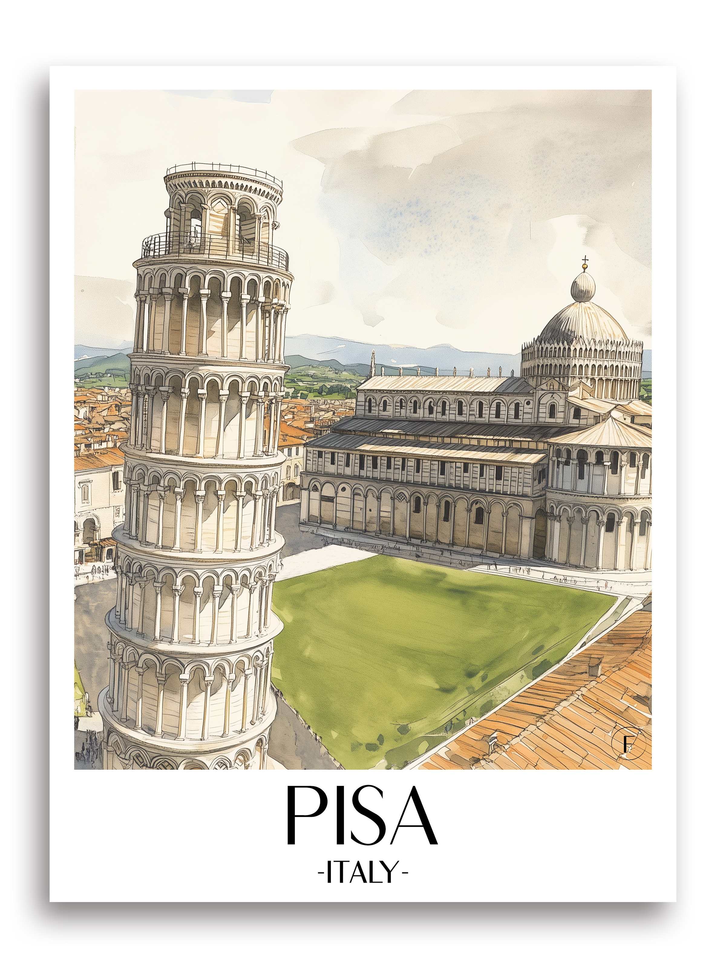 Pisa Poster - Italien Kunstdruck - Aquarell von A4 bis A1 - favplace
