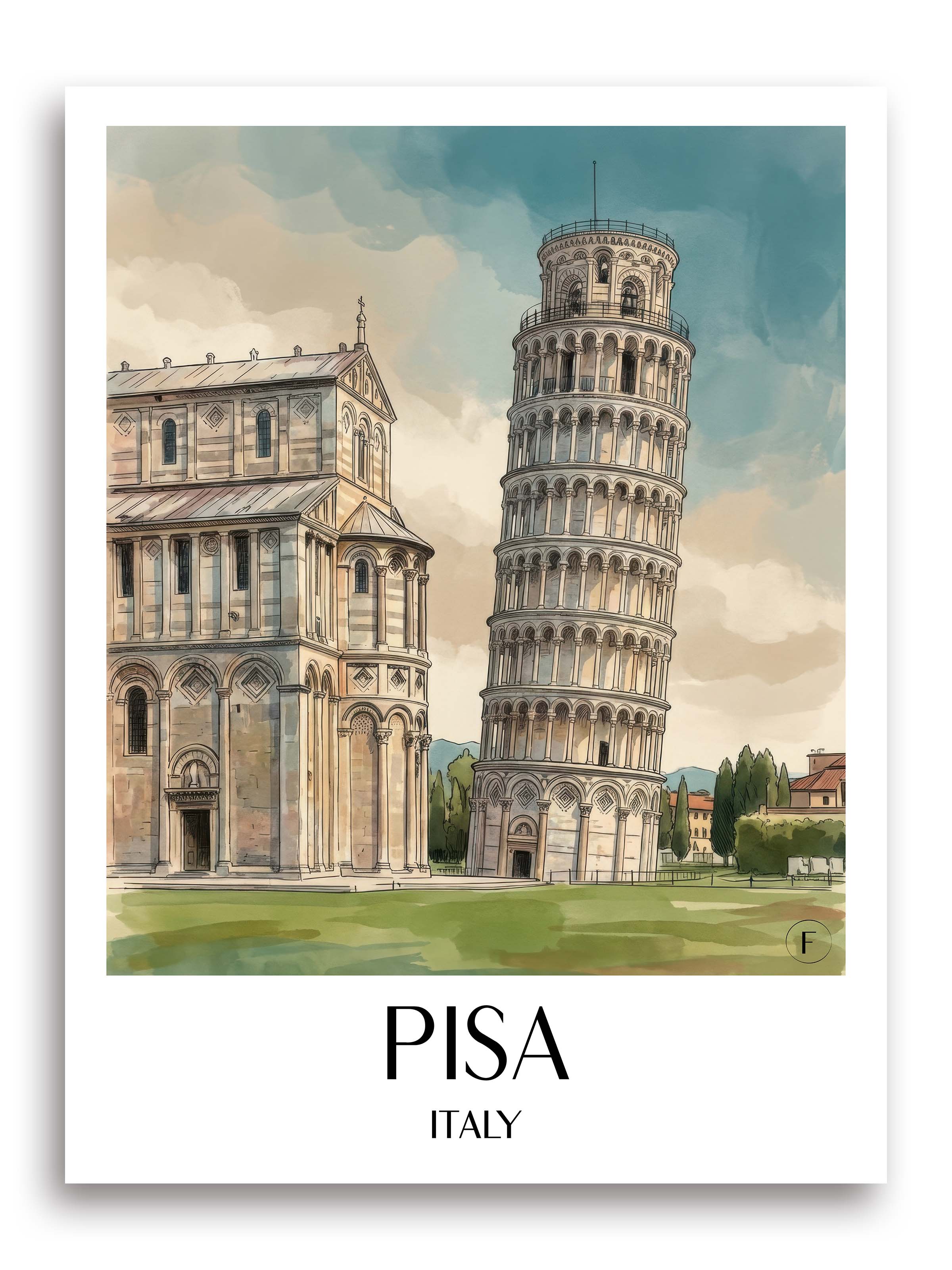 Pisa Poster - Italien Kunstdruck - Aquarell von A4 bis A1 - favplace
