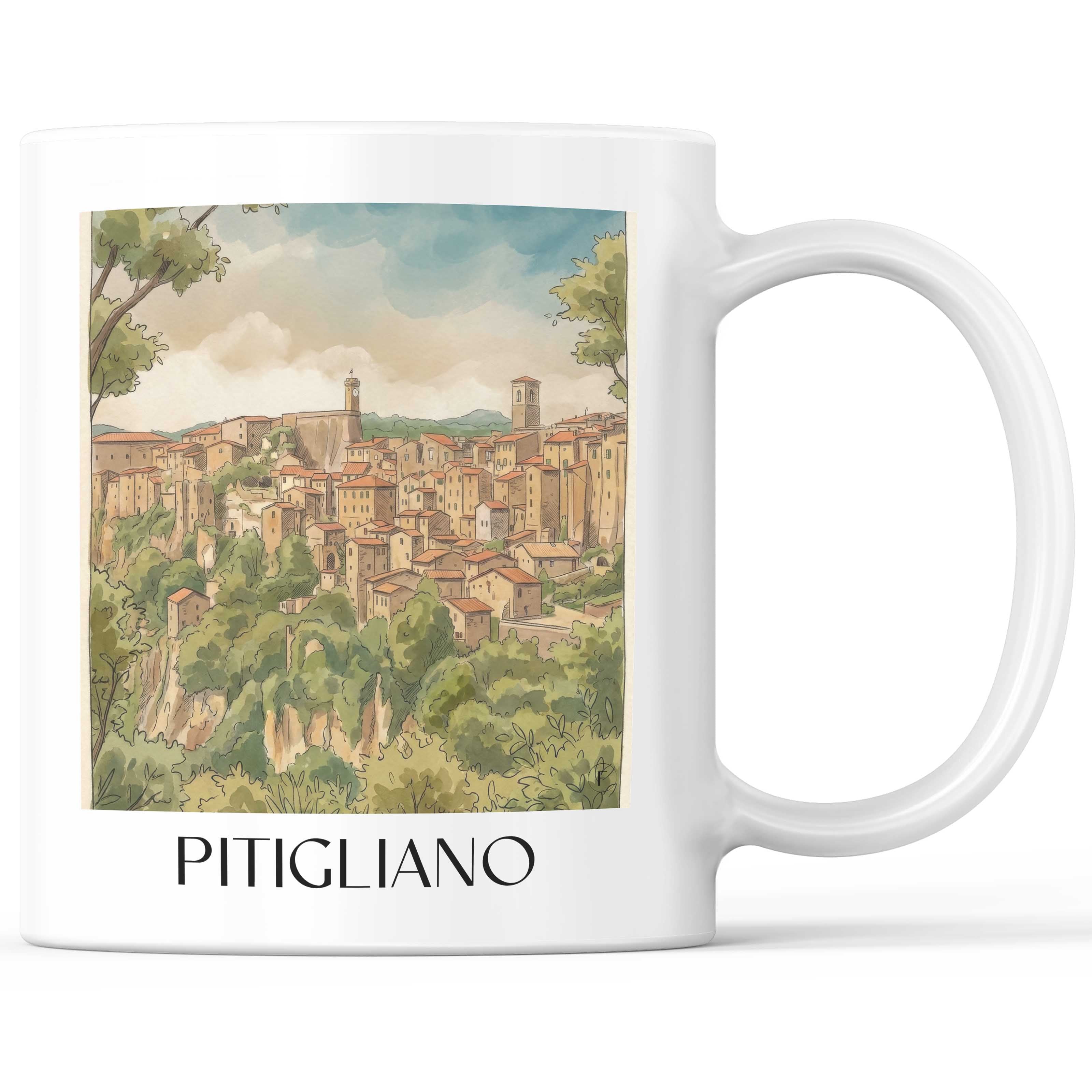 Pitigliano Kaffeebecher - Toskana - Italien Becher - Kaffeetasse im Aquarell Stil - favplace