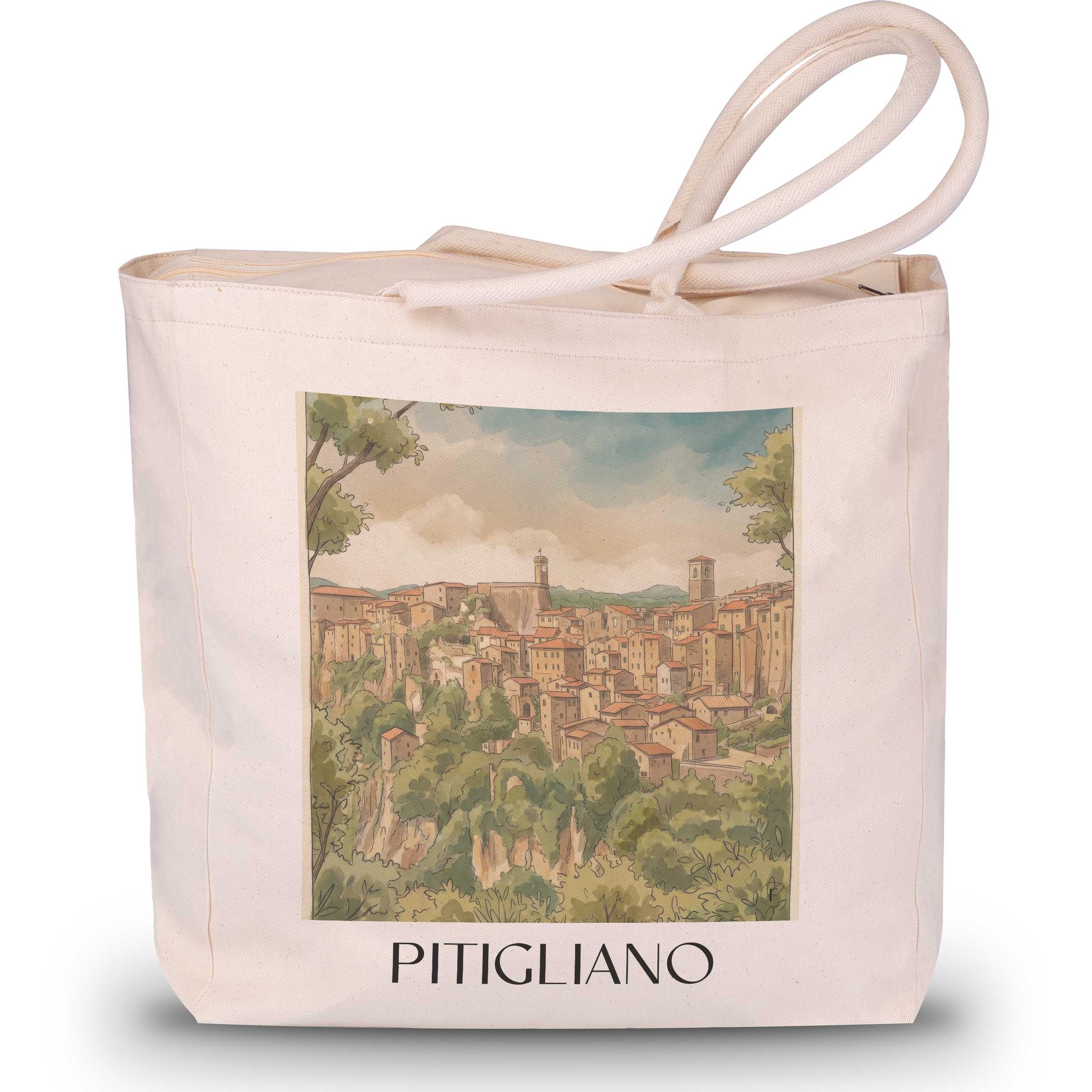 Pitigliano Shopping Tasche - Toskana - Italien Tote Bag - Einkaufstasche im Aquarell Stil - favplace