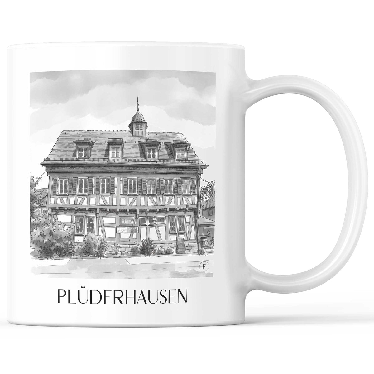 Plüderhausen - Deutschland Becher - Kaffeetasse im Aquarell Schwarz-Weiß Stil - favplace