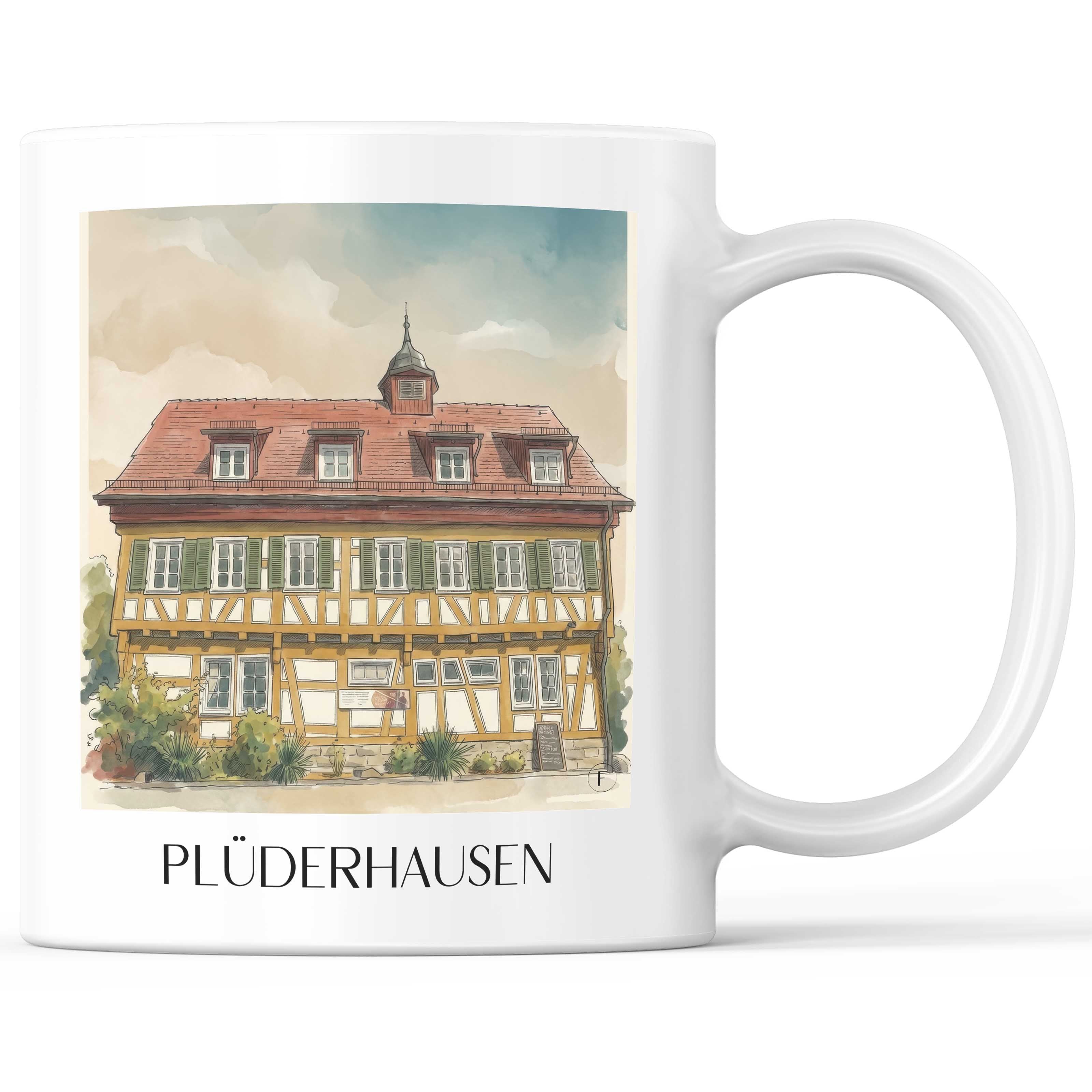 Plüderhausen - Deutschland Becher - Kaffeetasse im Aquarell Stil - favplace