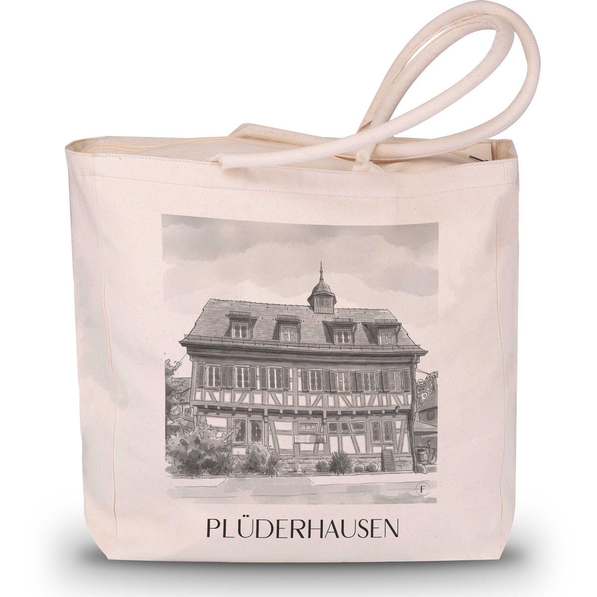 Plüderhausen - Deutschland Tote Bag - Einkaufstasche im Aquarell Schwarz-Weiß Stil - favplace