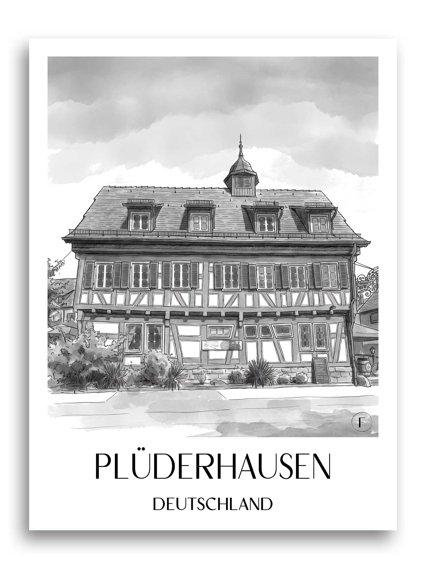plüderhausen-deutschland-poster-aquarell-schwarz-weiss