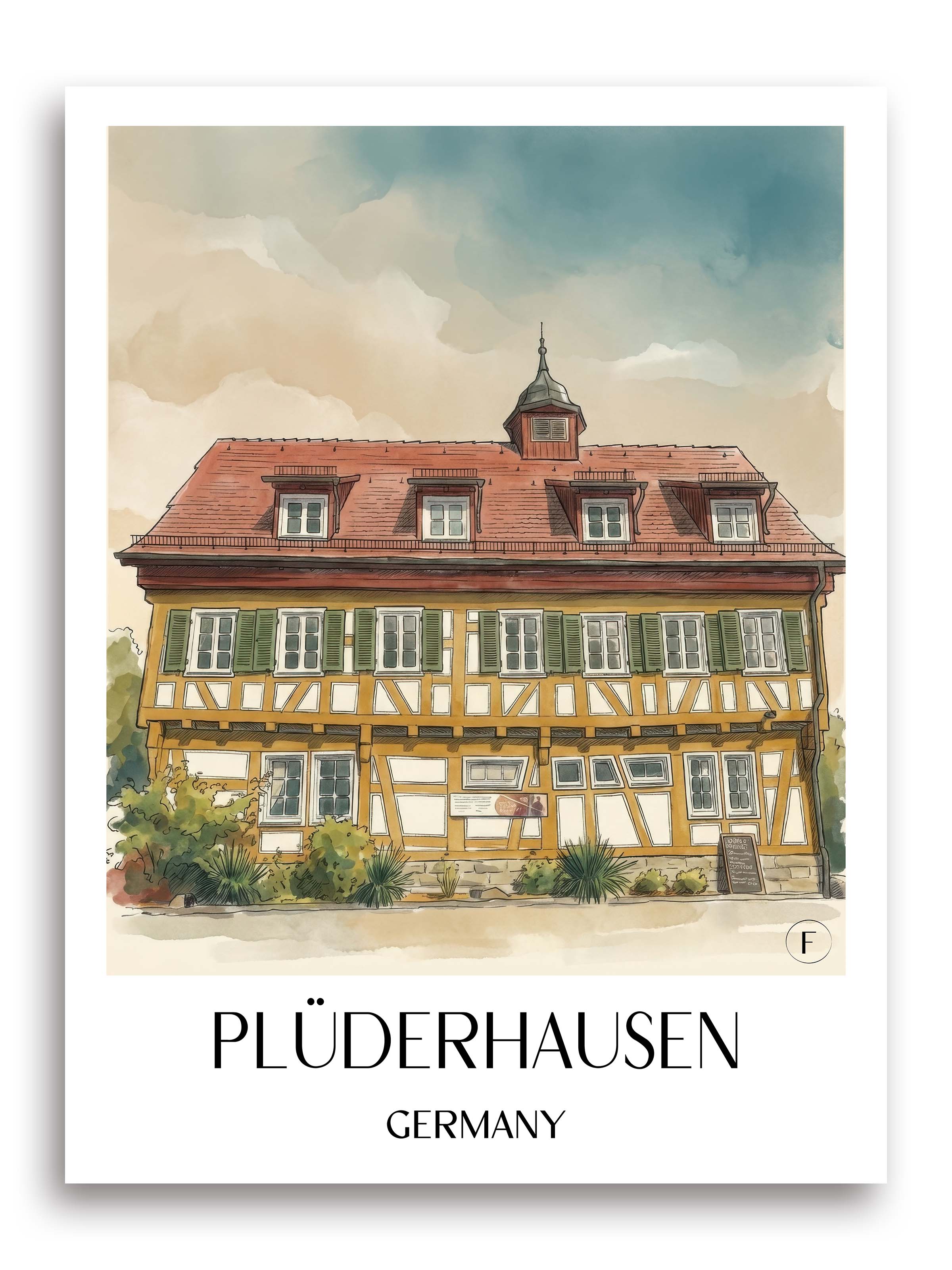 Plüderhausen Poster - - Deutschland Kunstdruck - Aquarell von A4 bis A1 - favplace