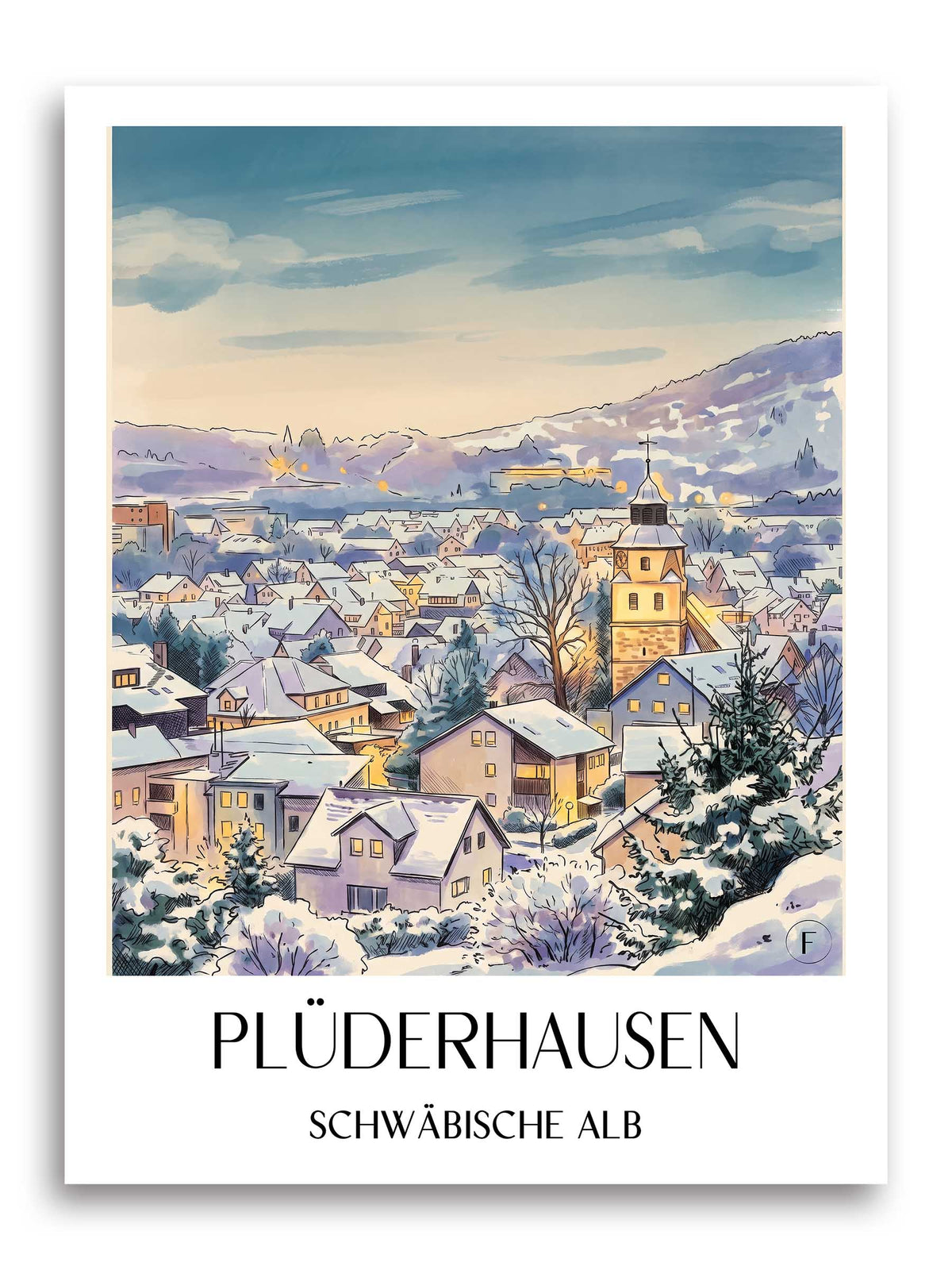 plüderhausen-schwäbische-alb-deutschland-poster-aquarell