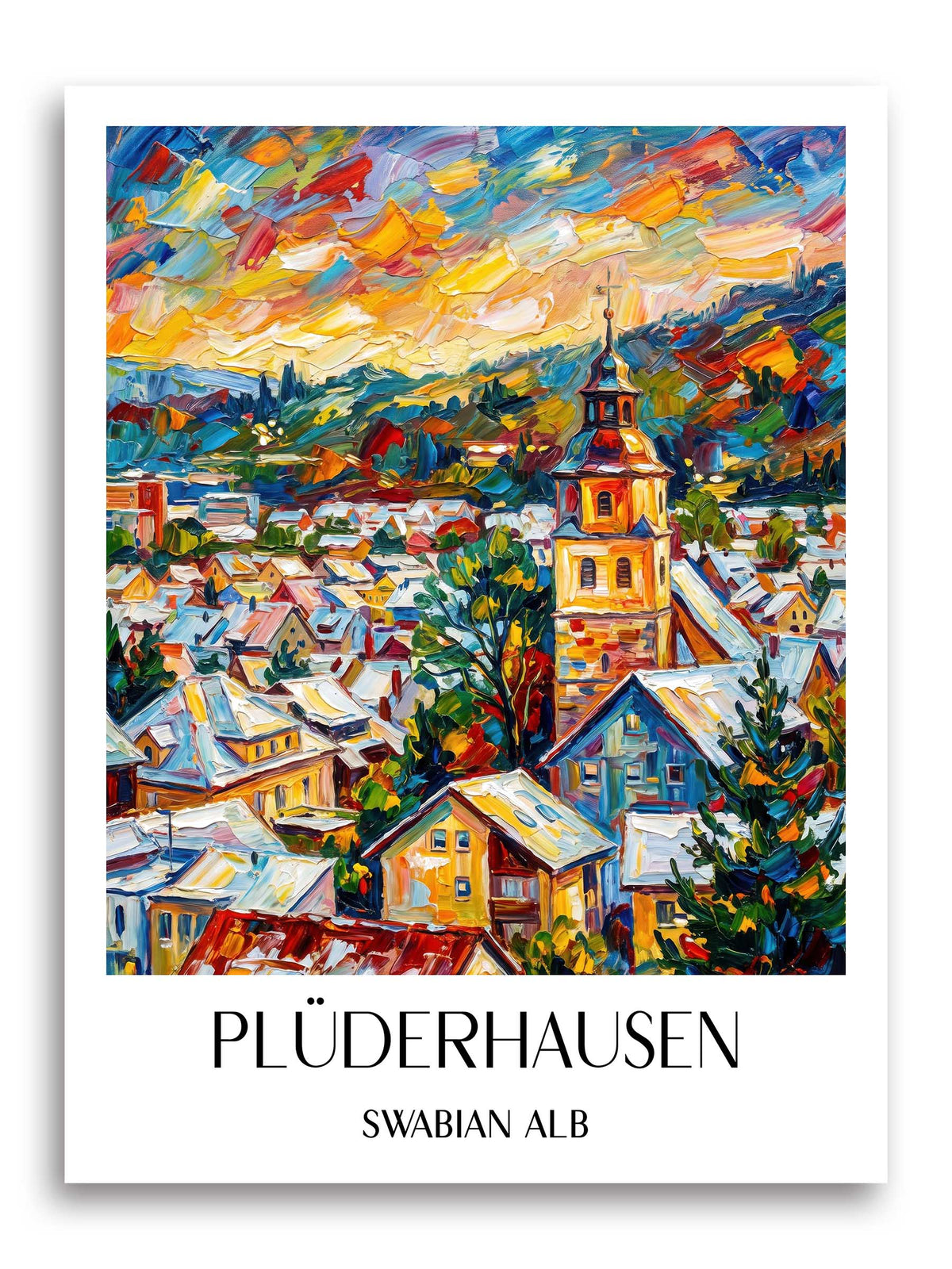 Plüderhausen Poster - Schwäbische Alb - Deutschland Kunstdruck - Ölgemälde von A4 bis A1 - favplace