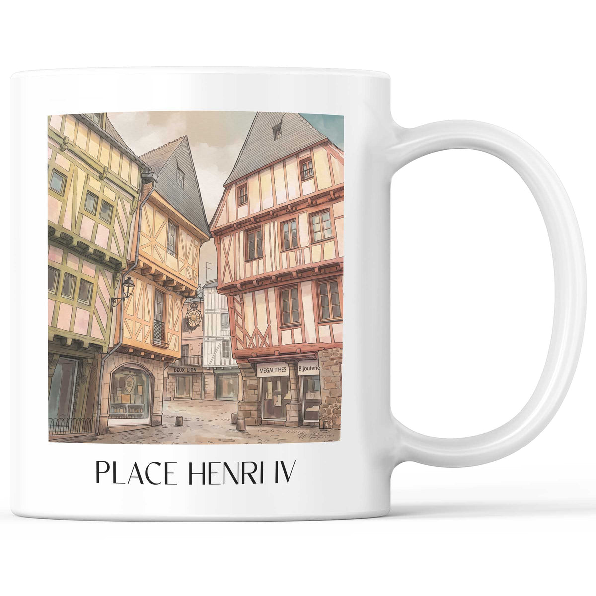 Place Henri IV Kaffeebecher - Vannes - Frankreich Becher - Kaffeetasse im Aquarell Stil