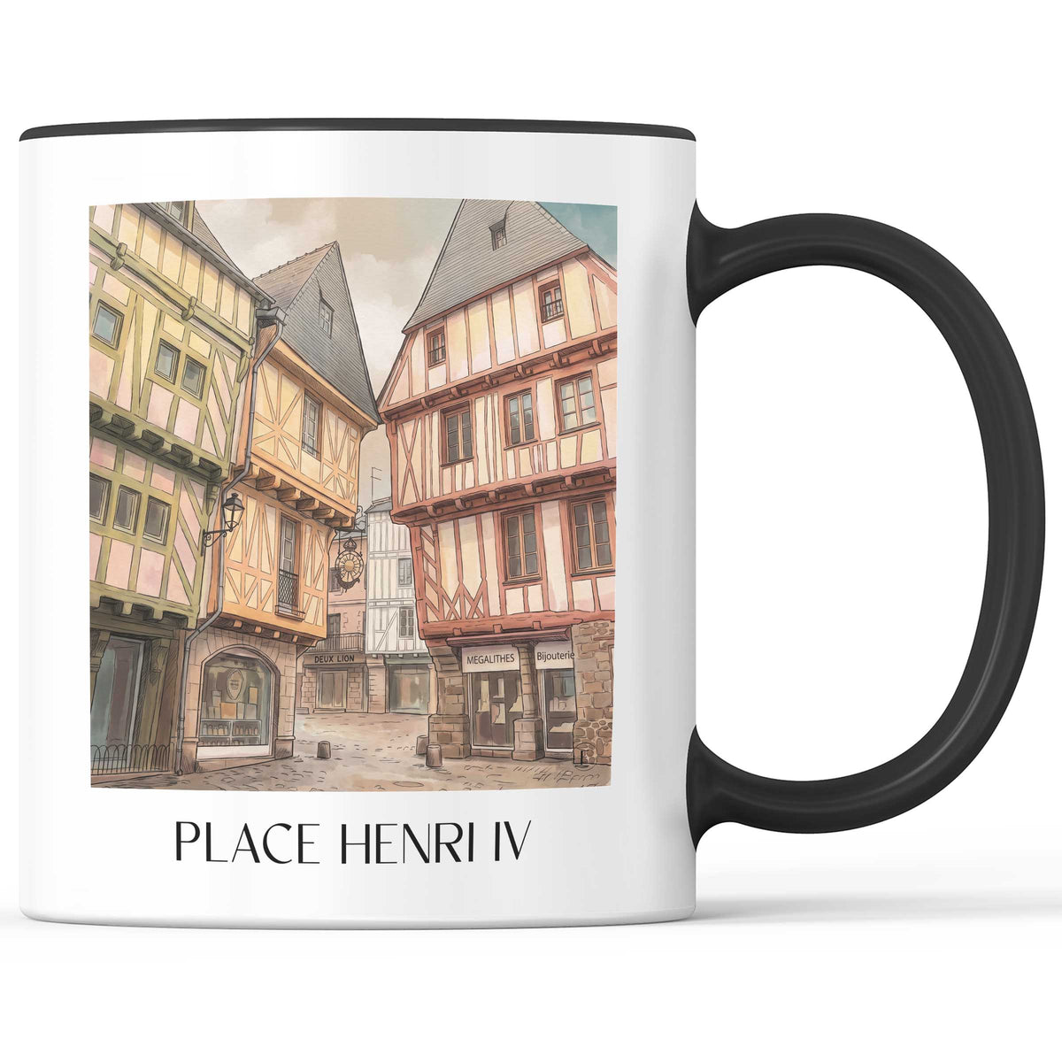 place-henri-iv-vannes-frankreich-kaffeebecher-aquarell